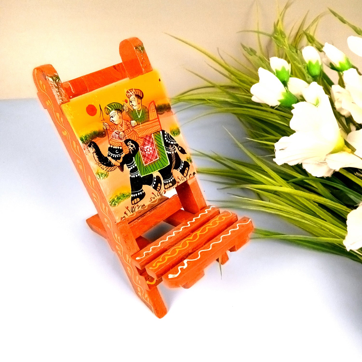 Mobile Holder Stand | Folding Chair Miniature Showpiece | Cell Phone Stand Holder - For Table, Bed, Office Desk, Home Decor & Gifts - 7 Inch - Apkamart