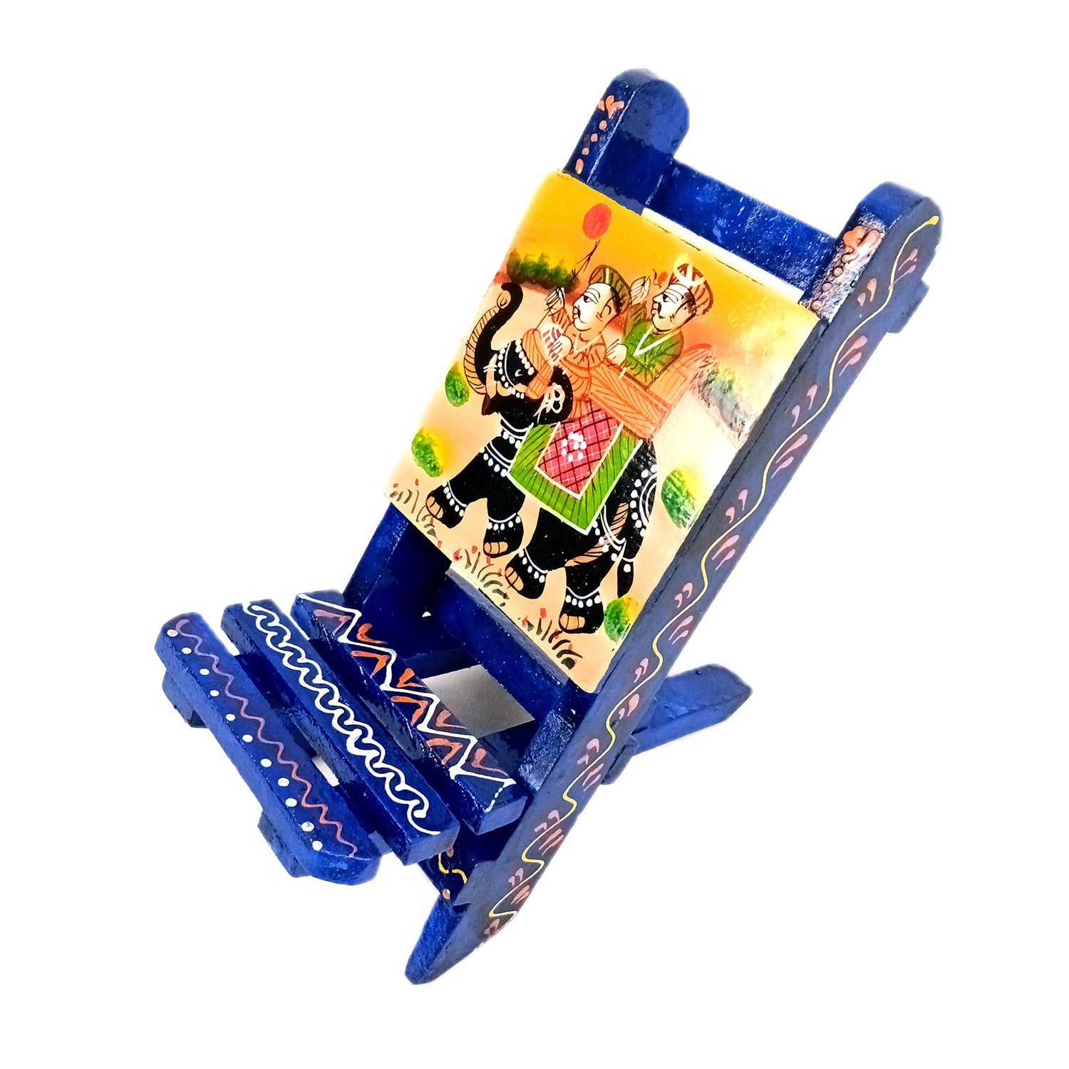 Mobile Holder Stand | Folding Chair Miniature Showpiece | Cell Phone Stand Holder - For Table, Bed, Office Desk, Home Decor & Gifts - 7 Inch (Wood, Blue) - Apkamart