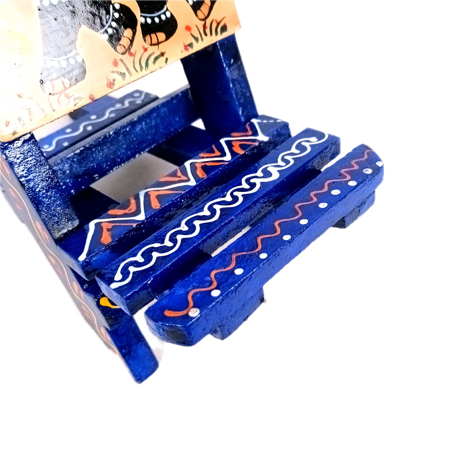Mobile Holder Stand | Folding Chair Miniature Showpiece | Cell Phone Stand Holder - For Table, Bed, Office Desk, Home Decor & Gifts - 7 Inch (Wood, Blue) - Apkamart