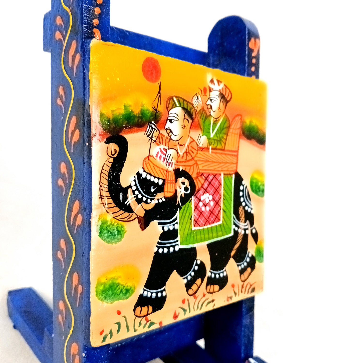 Mobile Holder Stand | Folding Chair Miniature Showpiece | Cell Phone Stand Holder - For Table, Bed, Office Desk, Home Decor & Gifts - 7 Inch (Wood, Blue) - Apkamart