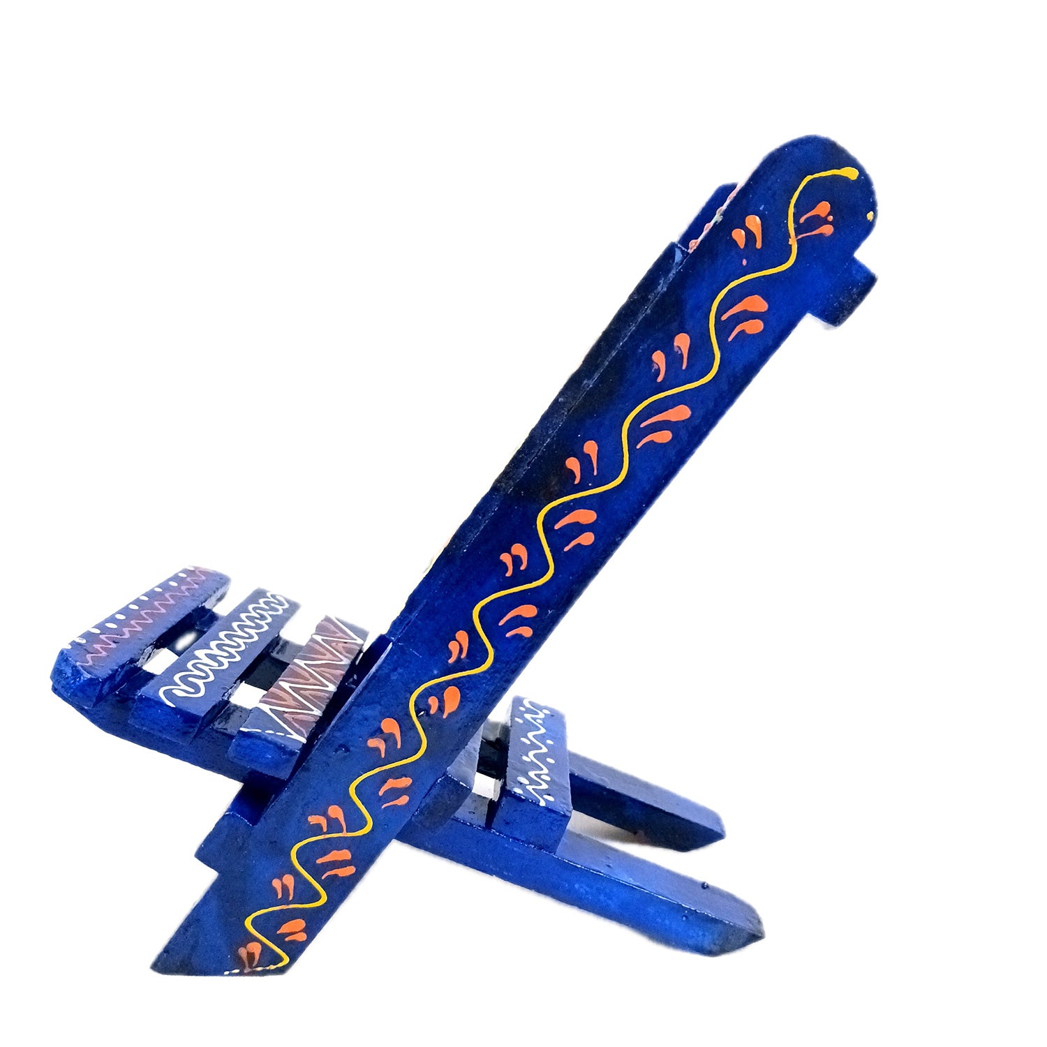 Mobile Holder Stand | Folding Chair Miniature Showpiece | Cell Phone Stand Holder - For Table, Bed, Office Desk, Home Decor & Gifts - 7 Inch (Wood, Blue) - Apkamart