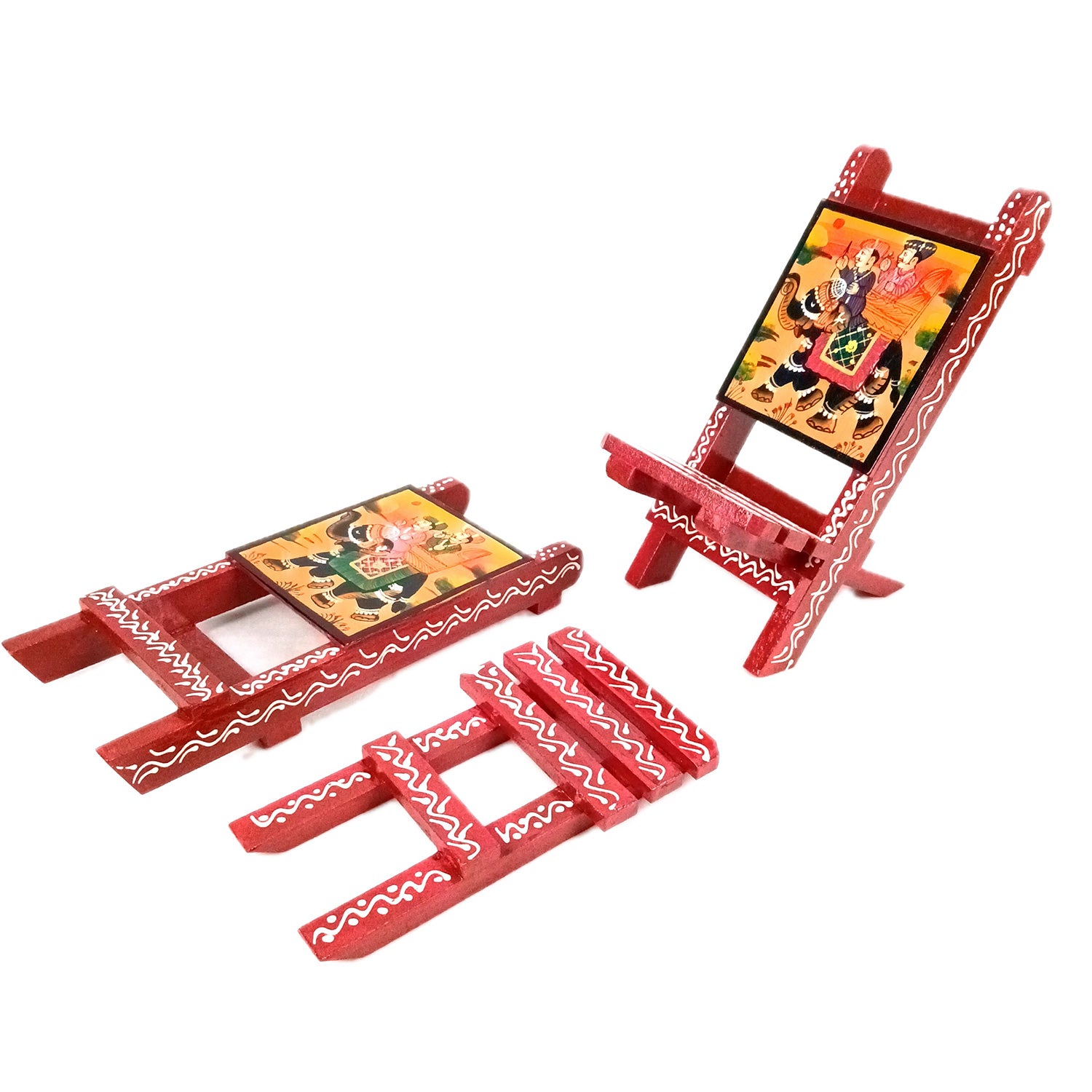 Mobile Holder Stand | Folding Chair Miniature Showpiece | Cell Phone Stand Holder - For Table, Bed, Office Desk, Home Decor & Gifts - 7 Inch (Pack of 2) - Apkamart