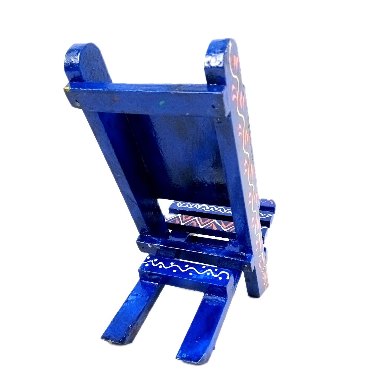 Mobile Holder Stand | Folding Chair Miniature Showpiece | Cell Phone Stand Holder - For Table, Bed, Office Desk, Home Decor & Gifts - 7 Inch (Wood, Blue) - Apkamart