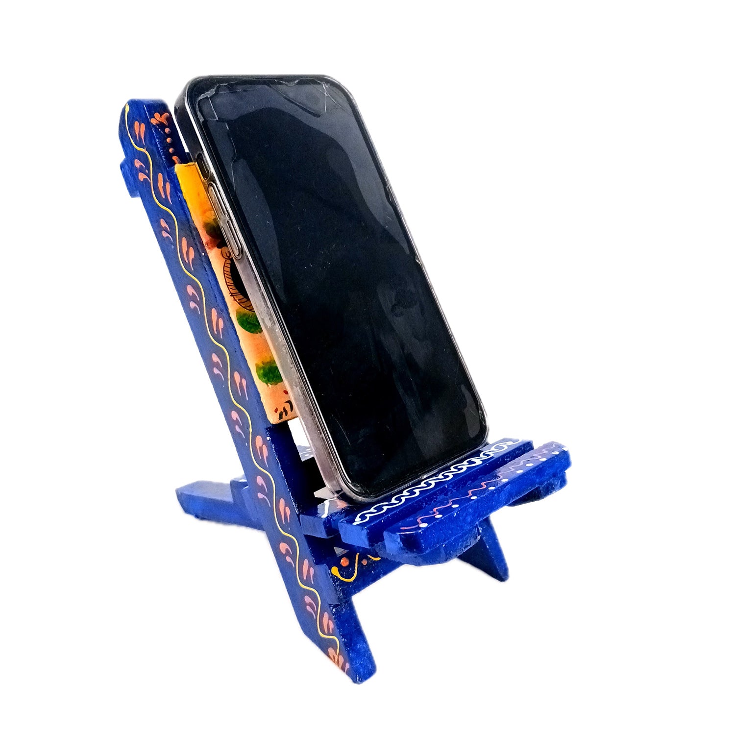 Mobile Holder Stand | Folding Chair Miniature Showpiece | Cell Phone Stand Holder - For Table, Bed, Office Desk, Home Decor & Gifts - 7 Inch (Wood, Blue) - Apkamart