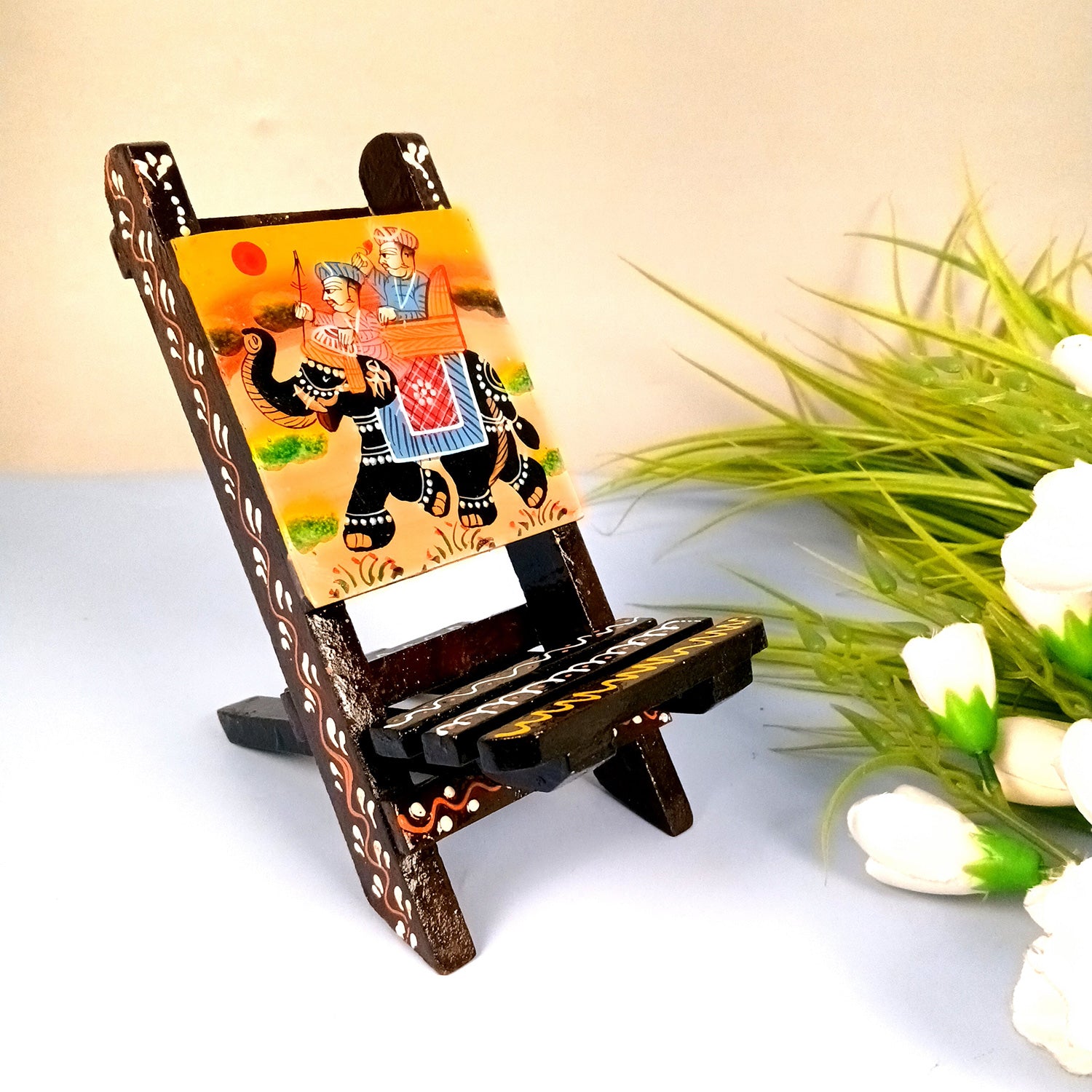 Mobile Holder Stand | Folding Chair Miniature Showpiece | Cell Phone Stand Holder - For Table, Bed, Office Desk, Home Decor & Gifts - 7 Inch (Pack of 2) - Apkamart