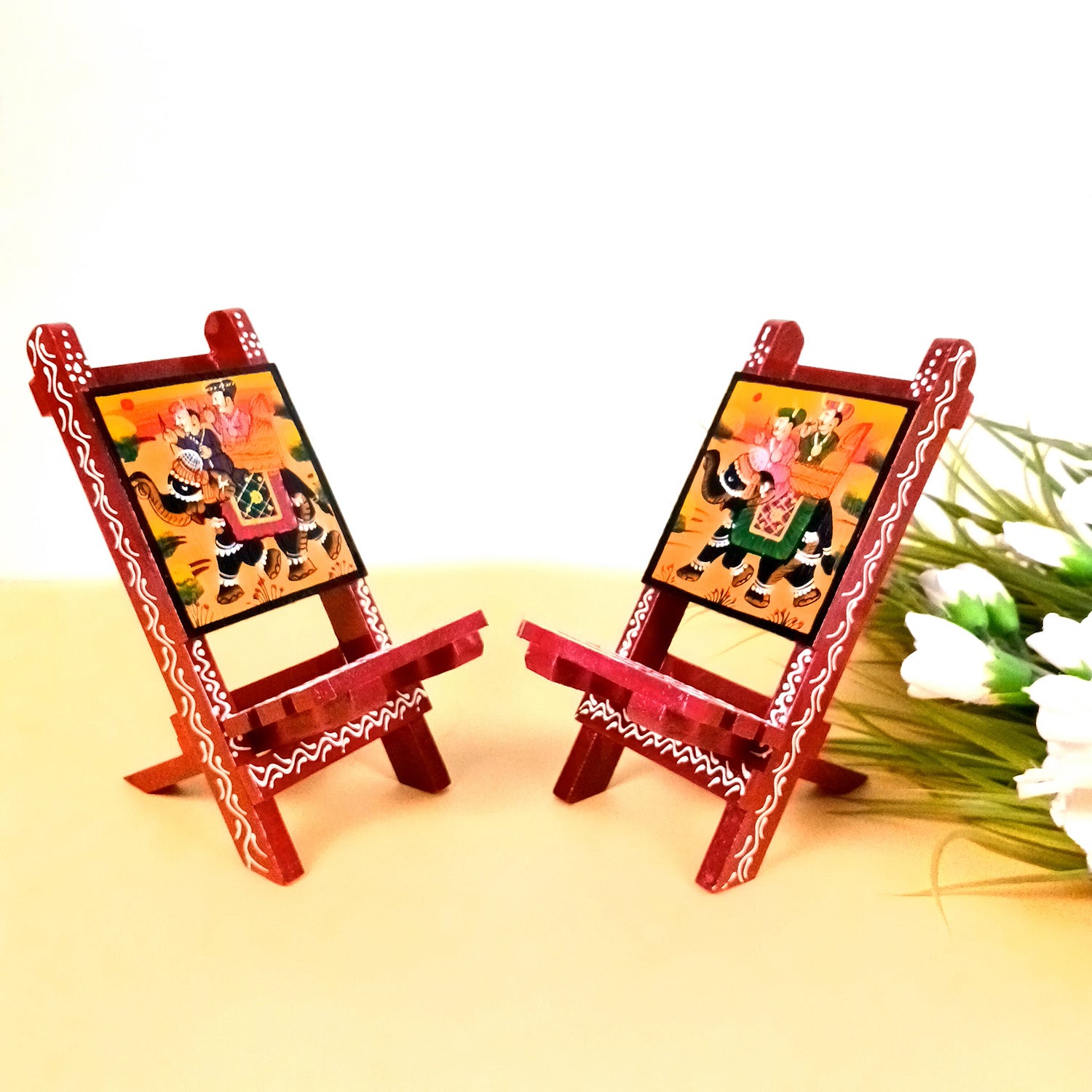 Mobile Holder Stand | Folding Chair Miniature Showpiece | Cell Phone Stand Holder - For Table, Bed, Office Desk, Home Decor & Gifts - 7 Inch (Pack of 2) - Apkamart