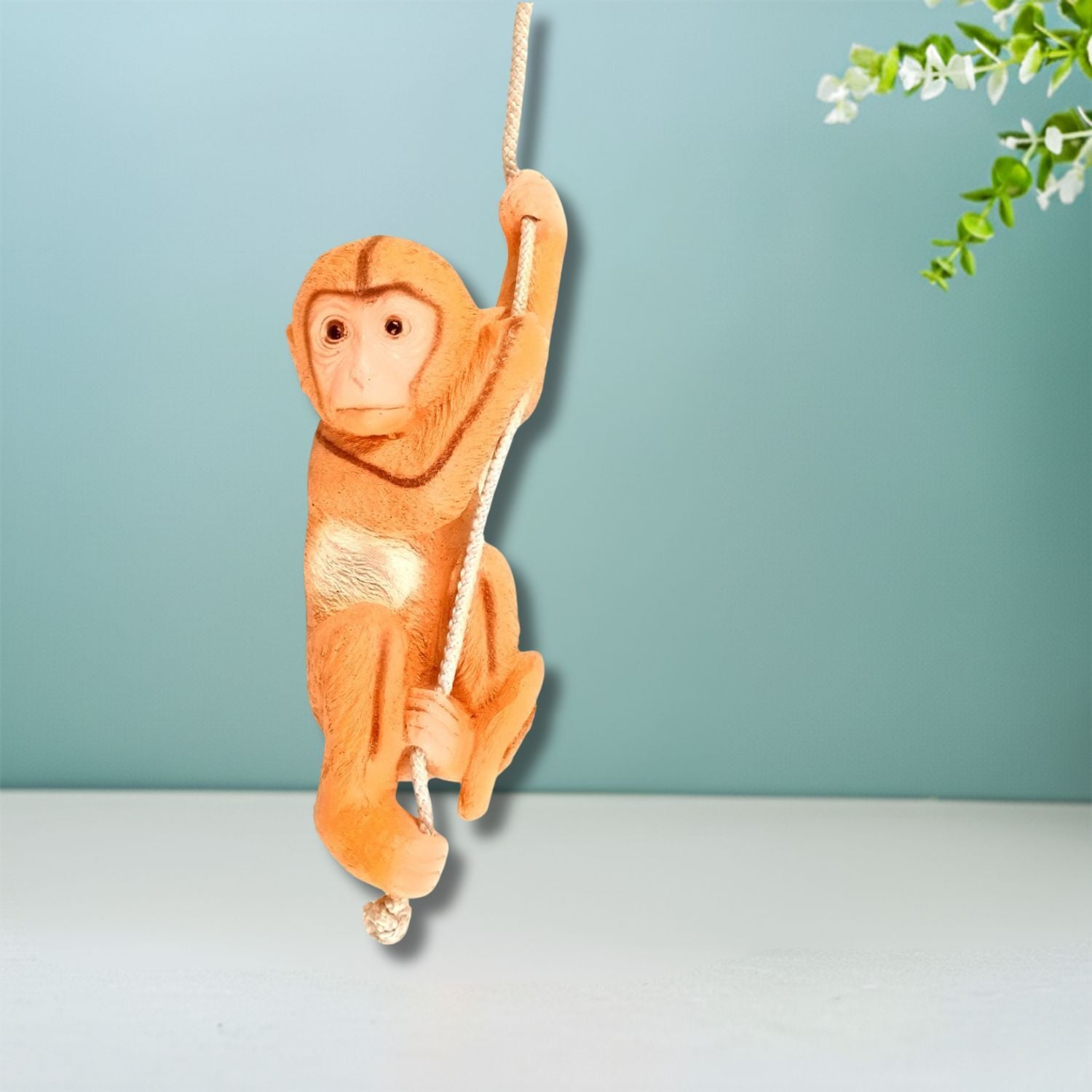 Monkey Hanging on Rope Wall Hanging | Decorative Animal Showpiece for Home, Garden, Living Room & Kids Room | Unique Wall Décor & Gift - 14 Inch - Apkamart