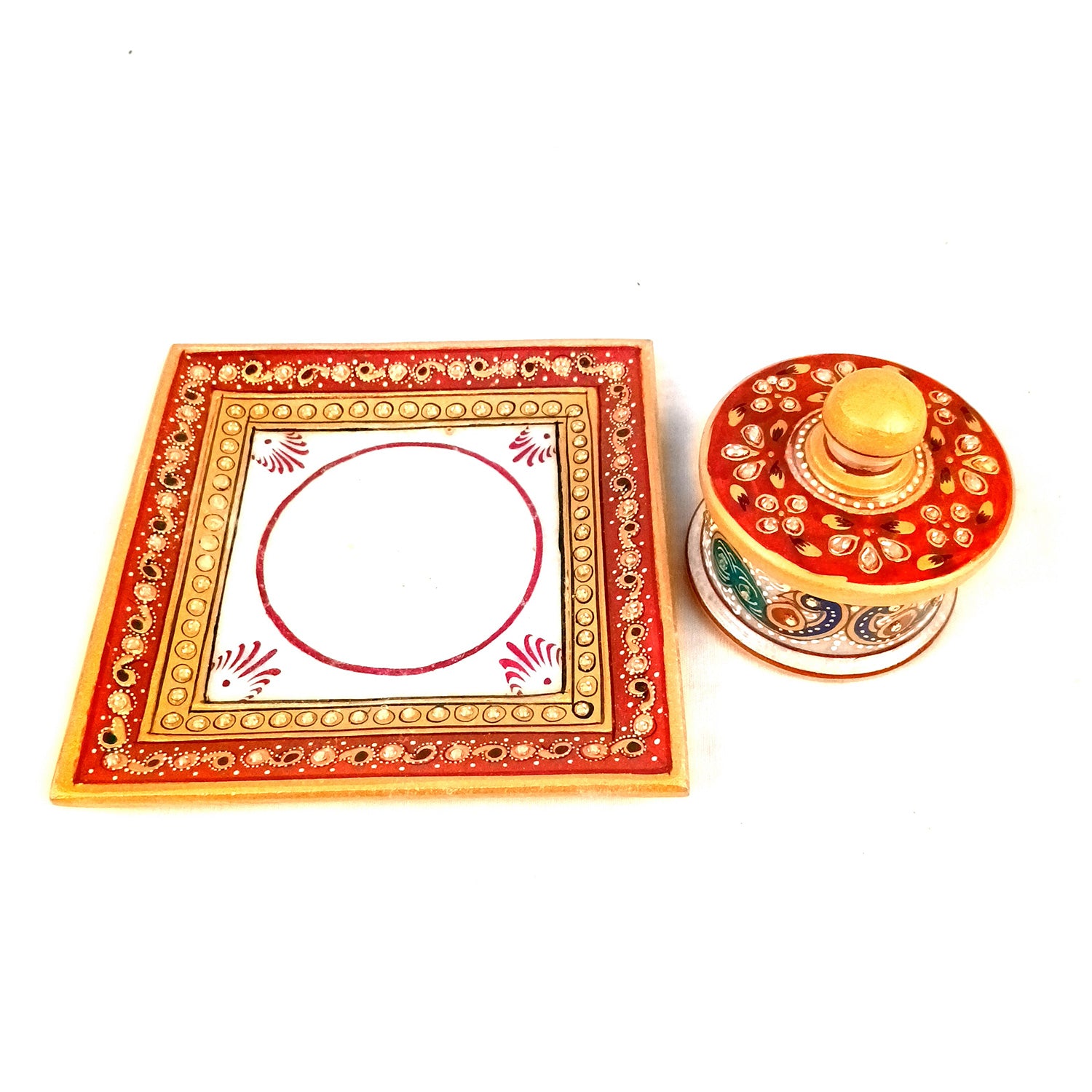 Marble Bowl with Lid for Mukhwas/Mouthfreshner/Dry Fruits with Minakari & Kundan Work | Suparidaan Container - for Kitchen, Home, & Dining Table Decor & Gifts - 6 Inch - Apkamart #Style_Design 3
