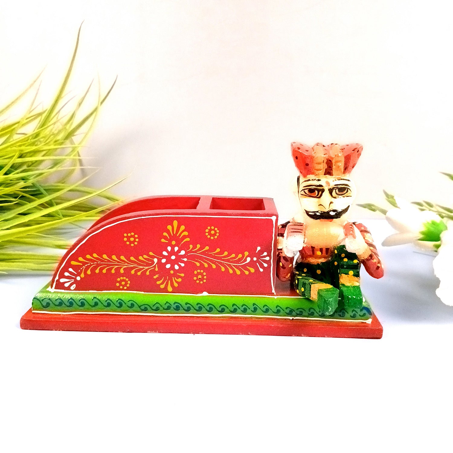 Pen Stand Cum Cutlery Holders | Multipurpose Organizers | Wooden Pencil Holder Stands - For Study Table, Desk, Stationary Gift, Home, Office Decor & Corporate Gifting - 9 Inch - Apkamart #Colour_Red