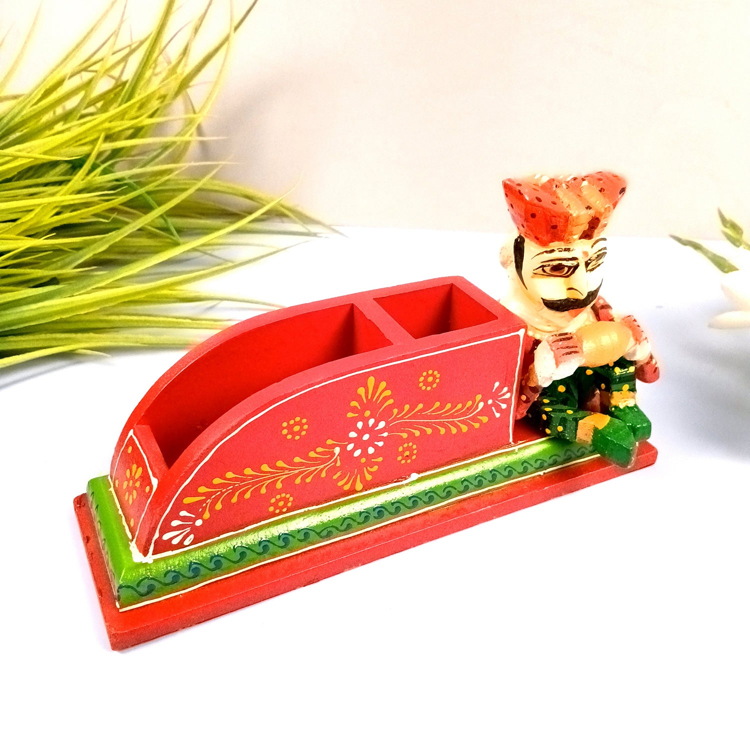 Pen Stand Cum Cutlery Holders | Multipurpose Organizers | Wooden Pencil Holder Stands - For Study Table, Desk, Stationary Gift, Home, Office Decor & Corporate Gifting - 9 Inch - Apkamart #Colour_Red