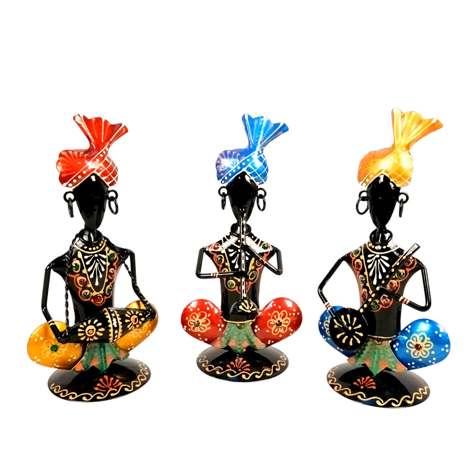 Musician Showpiece Set | Decorative Figurine for Home, Living Room & Office | Handcrafted Iron Statue & Table Showpiece for Gifting - 8 Inch (Set Of 3) - Apkamart