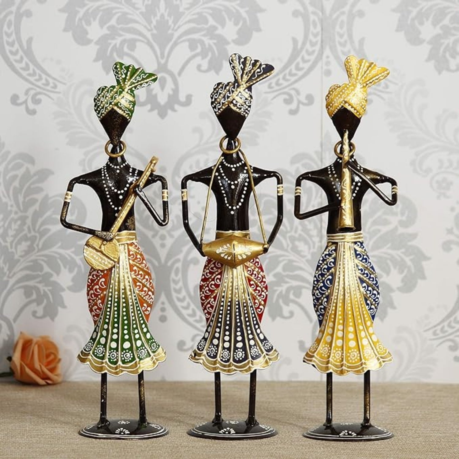 Musician Showpiece | Musical Figurines with Instruments for Home Decor | Artistic Table Showpiece for Living Room & Gifting - 12 Inch (Set Of 3) - Apkamart