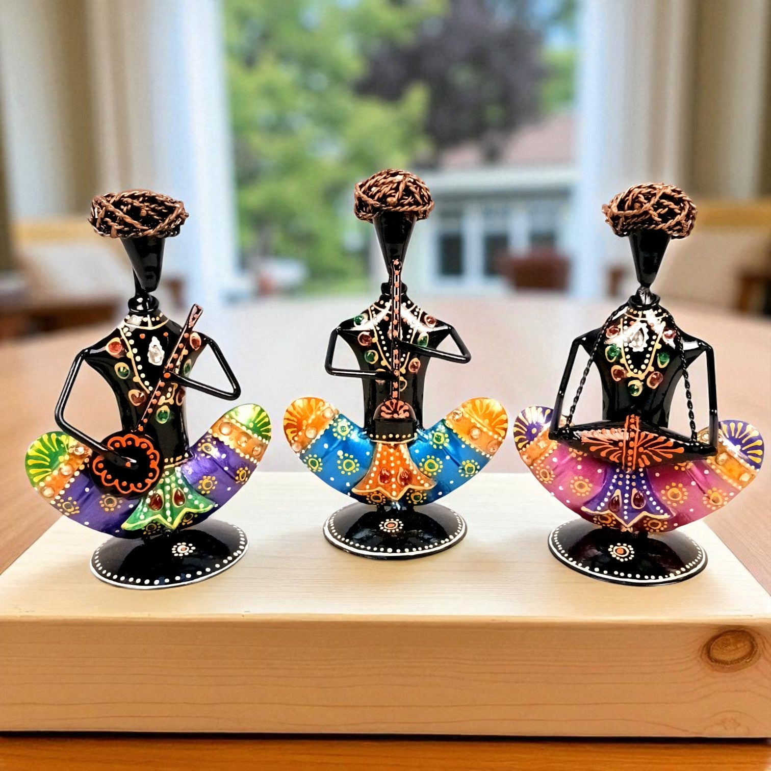 Musican Showpiece Set | Decorative Figurine for Home, Living Room & Office | Handcrafted Iron Statue & Table Showpiece for Gifting & Interior Decoration - 7 Inch (Set Of 3) - Apkamart