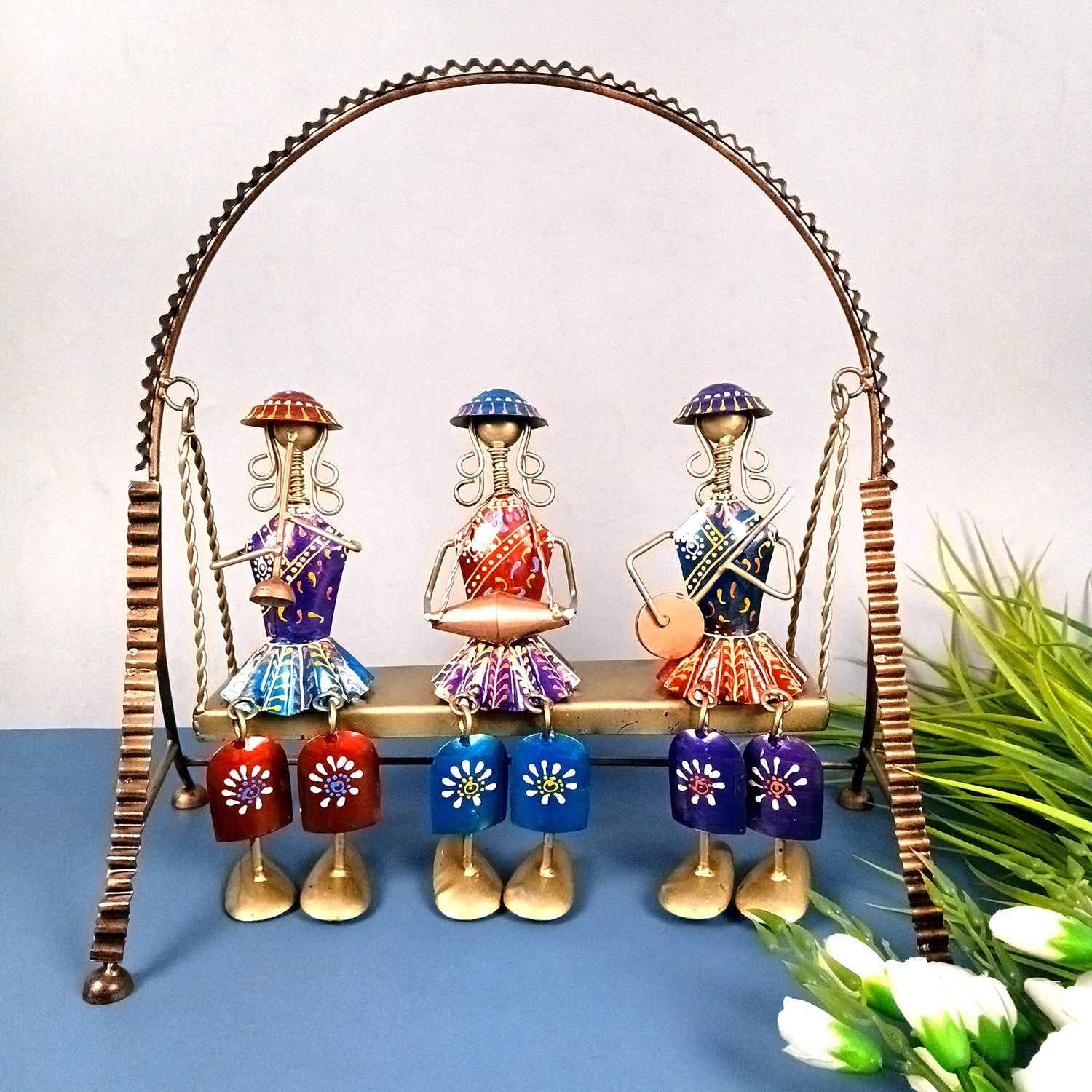 Musician Showpiece Sitting On Swing Design | Decorative Figurines With Hanging Legs - for Home, Bedroom, Living Room, Table Decor & Gifts - 15 Inch - Apkamart