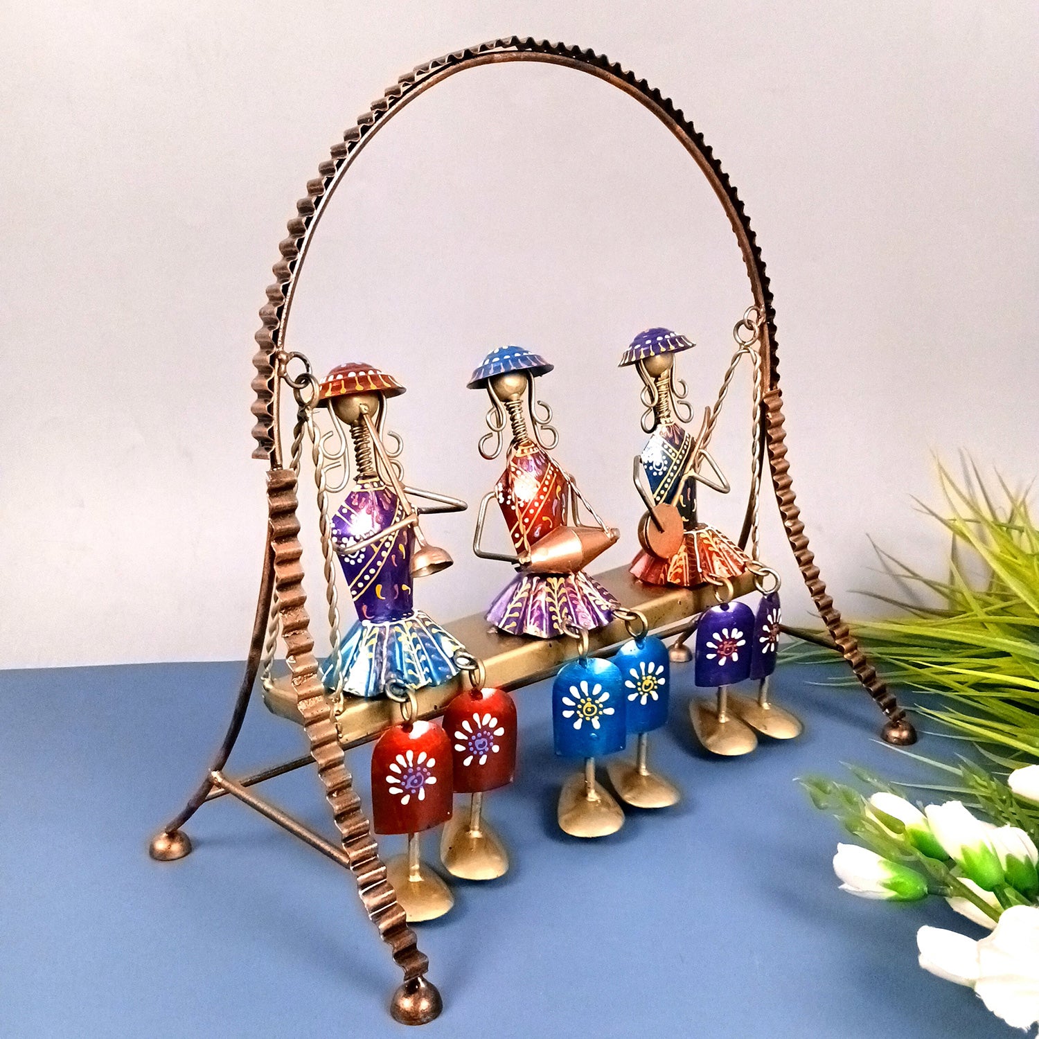 Musician Showpiece Sitting On Swing Design | Decorative Figurines With Hanging Legs - for Home, Bedroom, Living Room, Table Decor & Gifts - 15 Inch - Apkamart