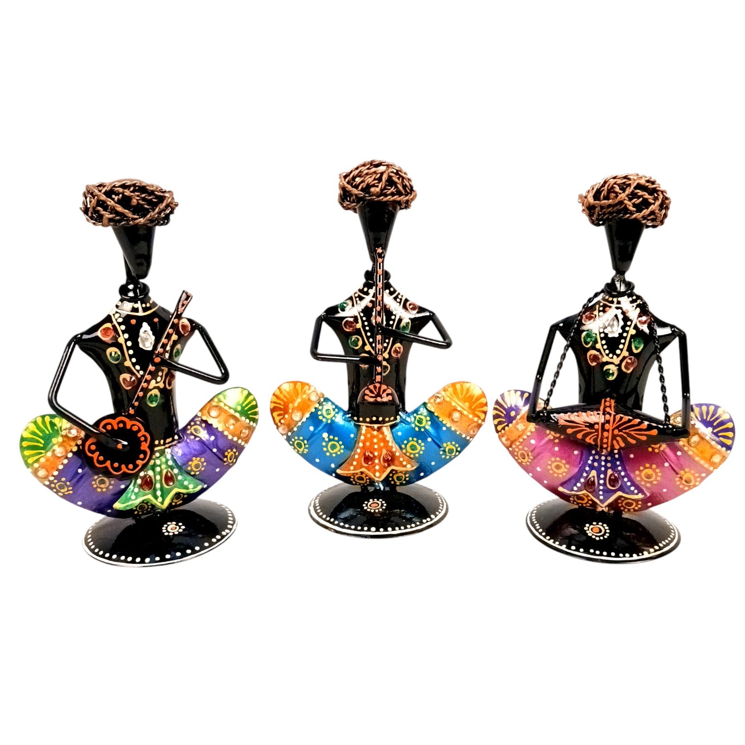 Musican Showpiece Set | Decorative Figurine for Home, Living Room & Office | Handcrafted Iron Statue & Table Showpiece for Gifting & Interior Decoration - 7 Inch (Set Of 3) - Apkamart