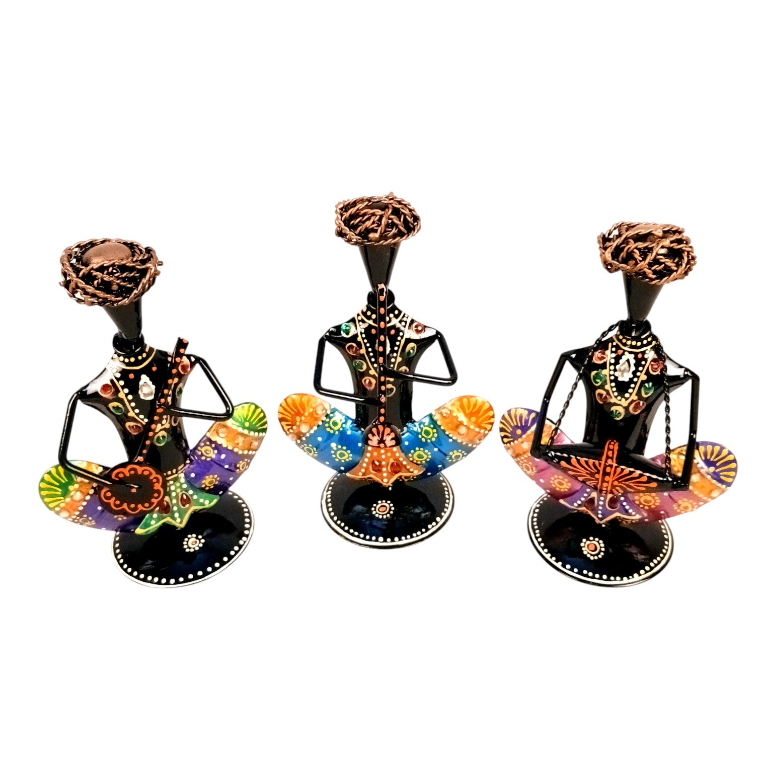 Musican Showpiece Set | Decorative Figurine for Home, Living Room & Office | Handcrafted Iron Statue & Table Showpiece for Gifting & Interior Decoration - 7 Inch (Set Of 3) - Apkamart