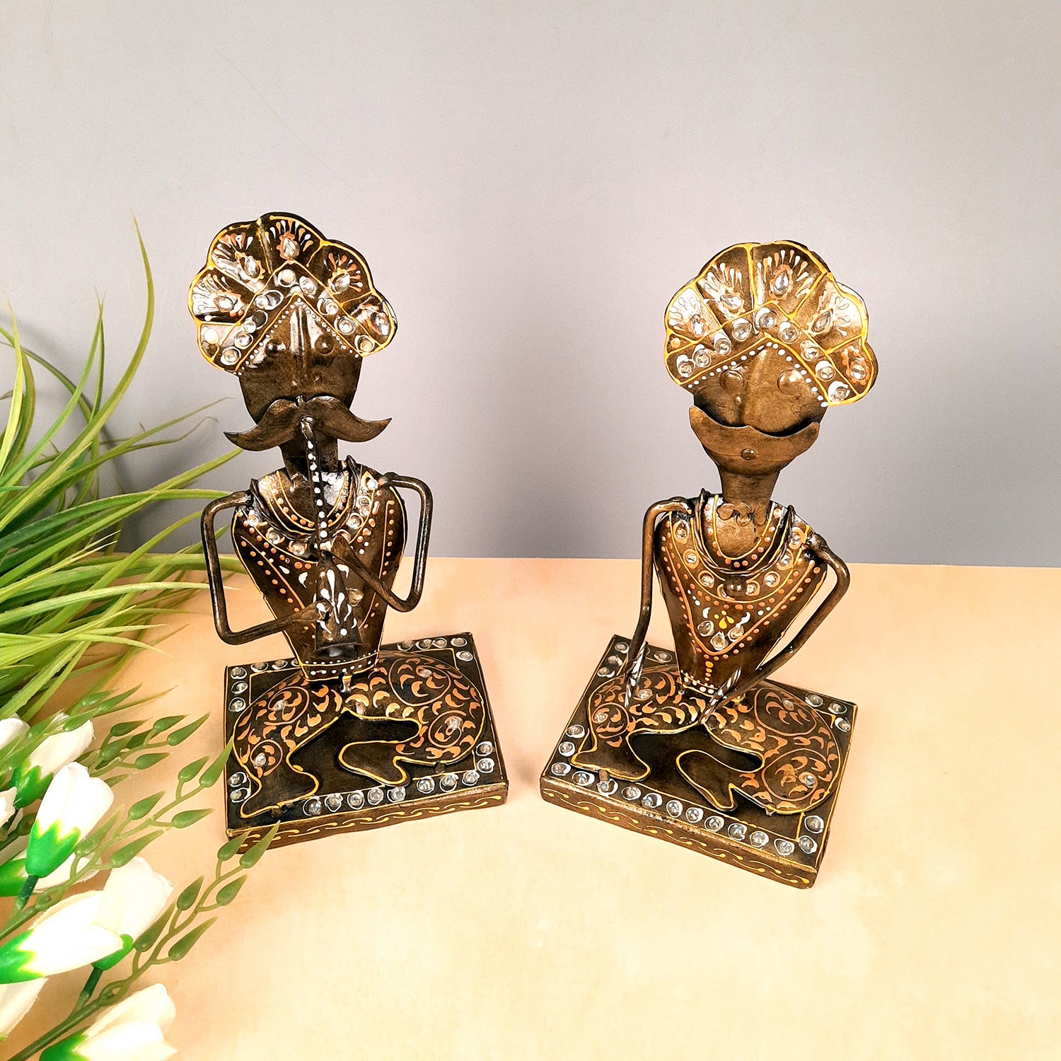 Musician Showpiece Playing Musical Instruments | Decorative Showpieces for Home, Bedroom, Living Room, Office Desk & Table | Gifts For Wedding, Housewarming & Festivals - 9 Inch (Set of 2) - Apkamart #Style_Design 1