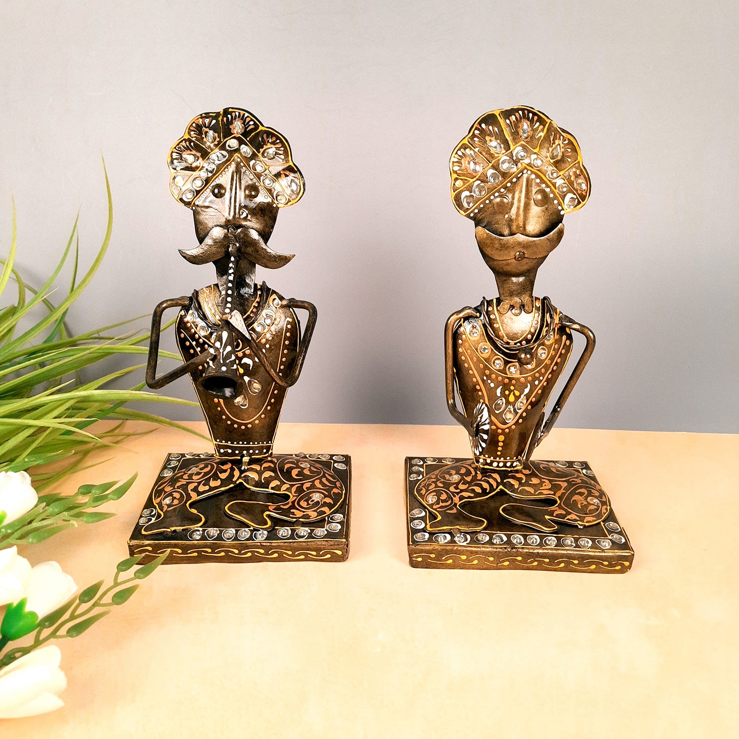 Musician Showpiece Playing Musical Instruments | Decorative Showpieces for Home, Bedroom, Living Room, Office Desk & Table | Gifts For Wedding, Housewarming & Festivals - 9 Inch (Set of 2) - Apkamart #Style_Design 1
