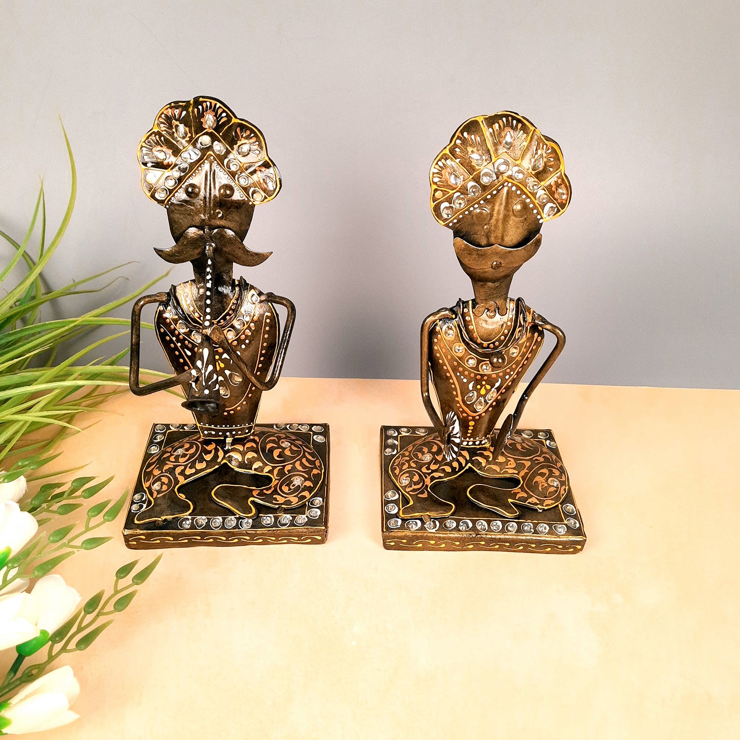 Musician Showpiece Playing Musical Instruments | Decorative Showpieces for Home, Bedroom, Living Room, Office Desk & Table | Gifts For Wedding, Housewarming & Festivals - 9 Inch (Set of 2) - Apkamart #Style_Design 1