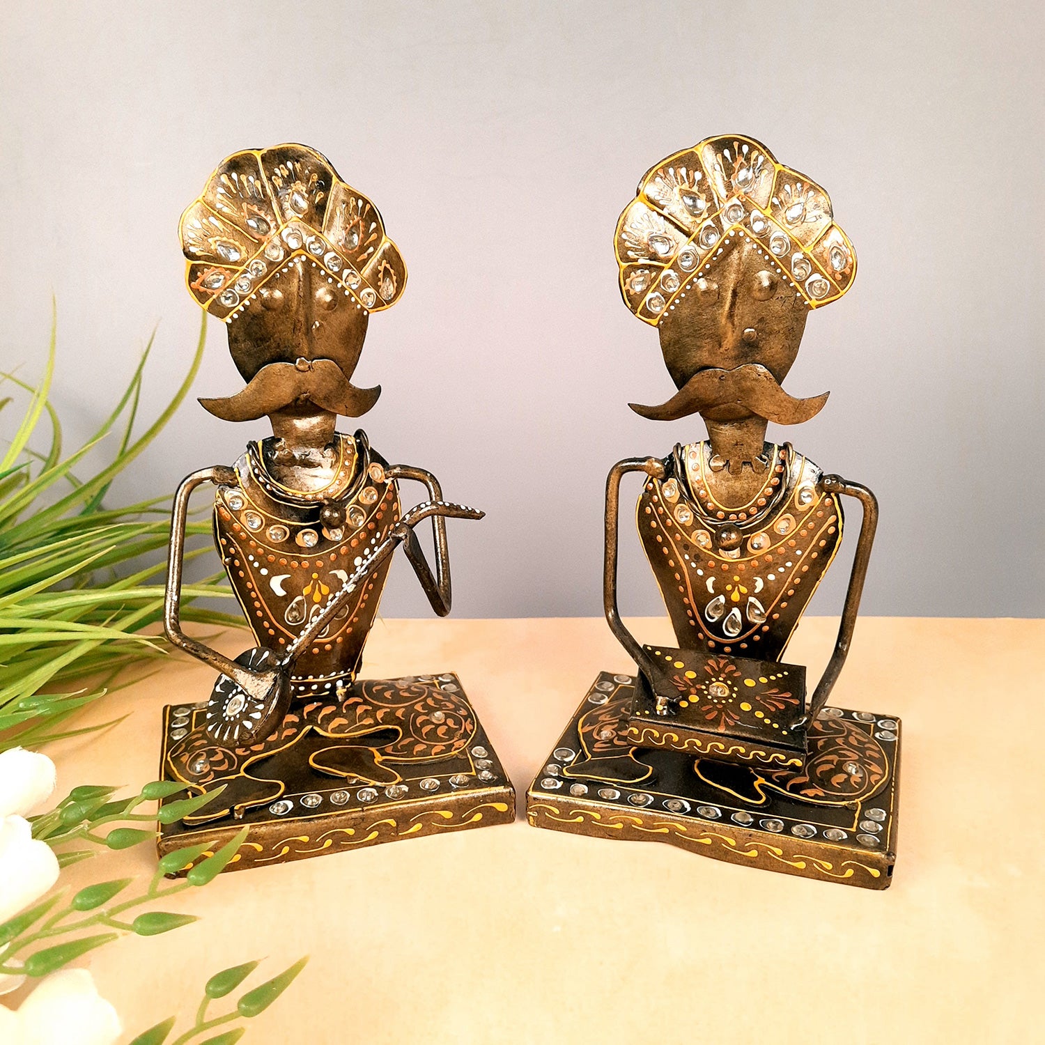 Musician Showpiece Playing Musical Instruments | Decorative Showpieces for Home, Bedroom, Living Room, Office Desk & Table | Gifts For Wedding, Housewarming & Festivals - 9 Inch (Set of 2) - Apkamart #Style_Design 2