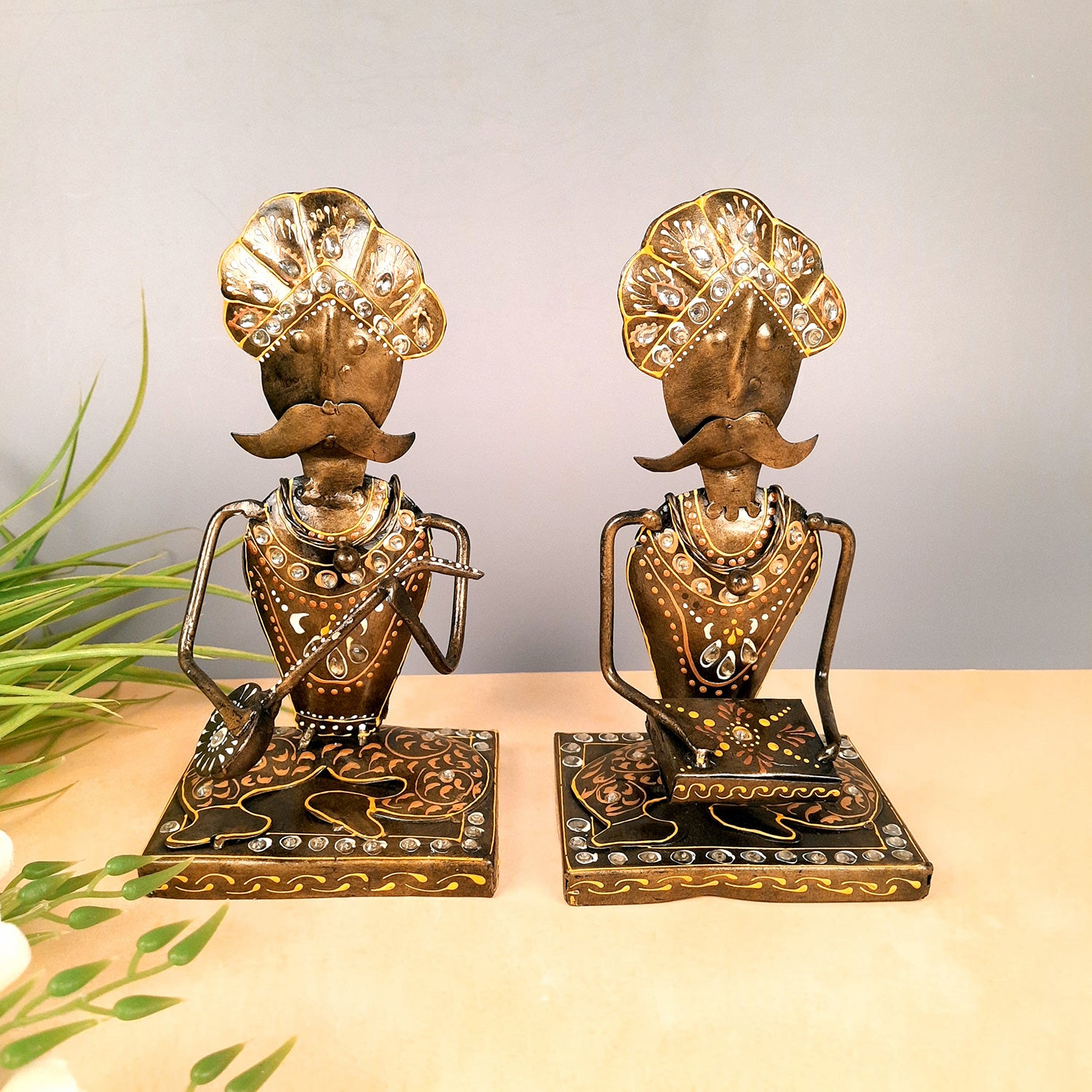 Musician Showpiece Playing Musical Instruments | Decorative Showpieces for Home, Bedroom, Living Room, Office Desk & Table | Gifts For Wedding, Housewarming & Festivals - 9 Inch (Set of 2) - Apkamart #Style_Design 2