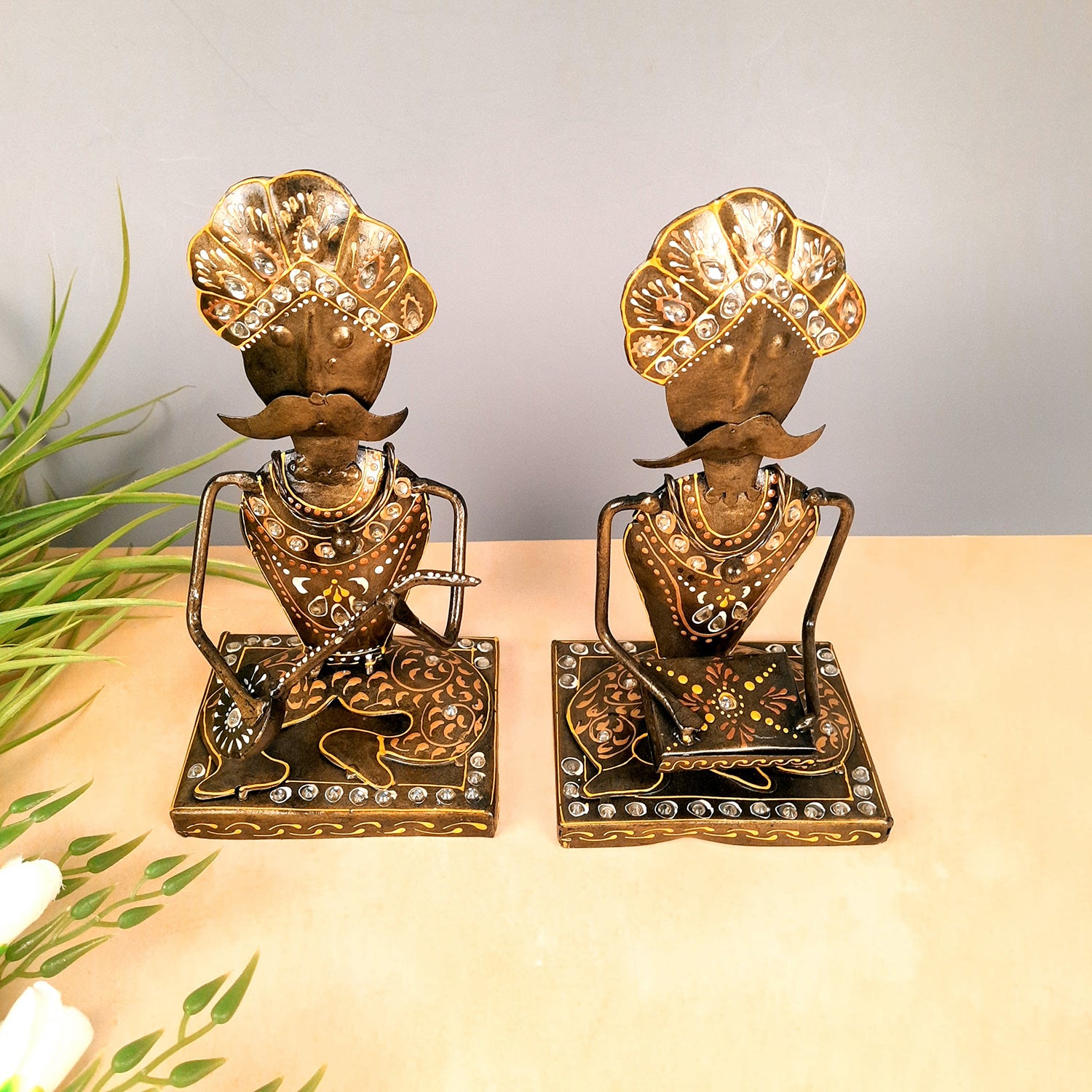 Musician Showpiece Playing Musical Instruments | Decorative Showpieces for Home, Bedroom, Living Room, Office Desk & Table | Gifts For Wedding, Housewarming & Festivals - 9 Inch (Set of 2) - Apkamart #Style_Design 2