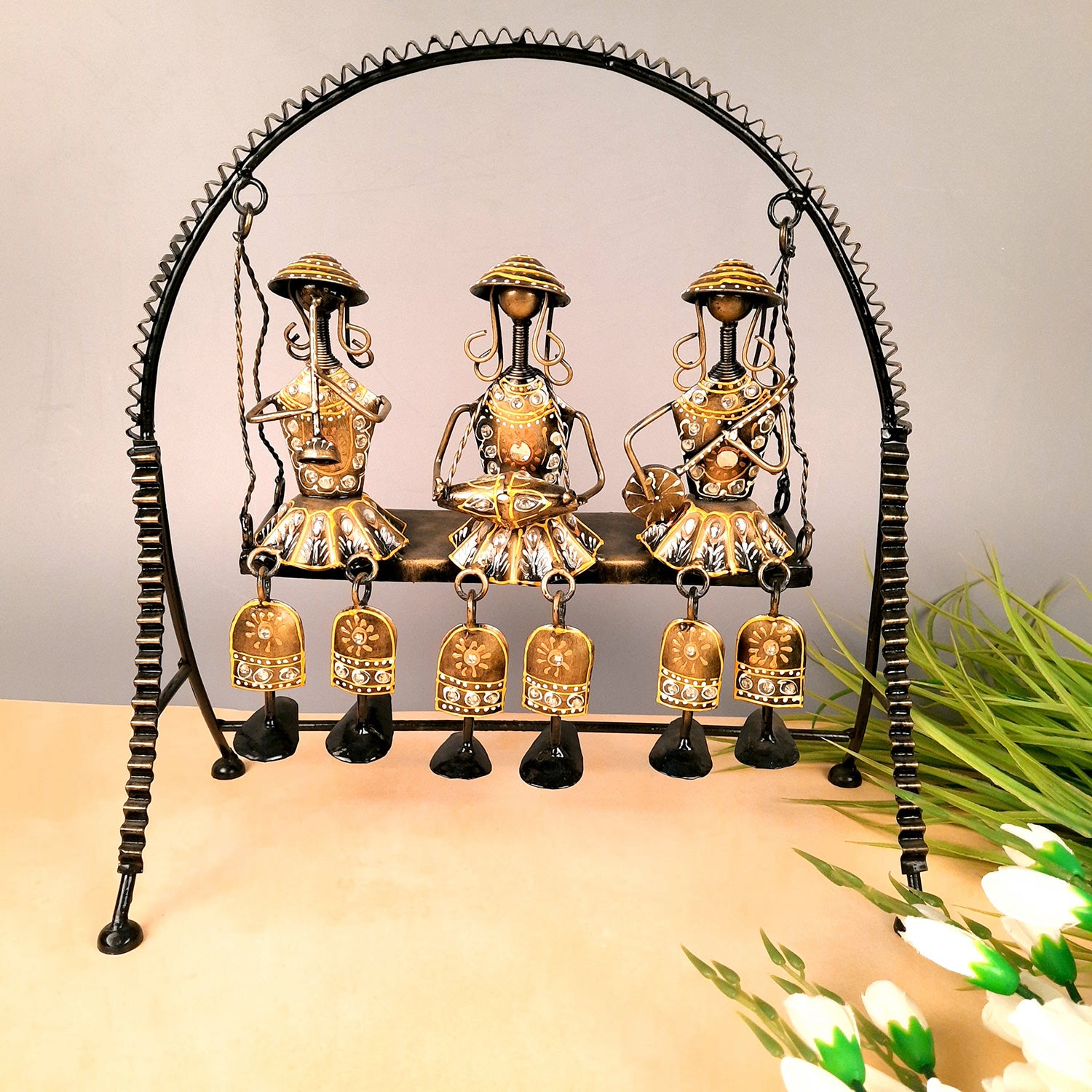 Musician Showpiece Sitting On Swing Design | Decorative Figurines With Hanging Legs - for Home, Bedroom, Living Room, Office Desk & Table Decor | Gifts For Wedding, Housewarming & Festivals - 15 Inch - Apkamart