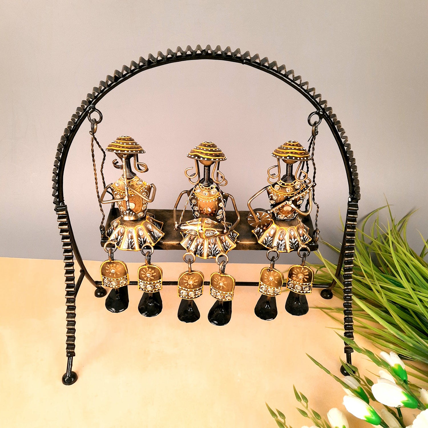 Musician Showpiece Sitting On Swing Design | Decorative Figurines With Hanging Legs - for Home, Bedroom, Living Room, Office Desk & Table Decor | Gifts For Wedding, Housewarming & Festivals - 15 Inch - Apkamart