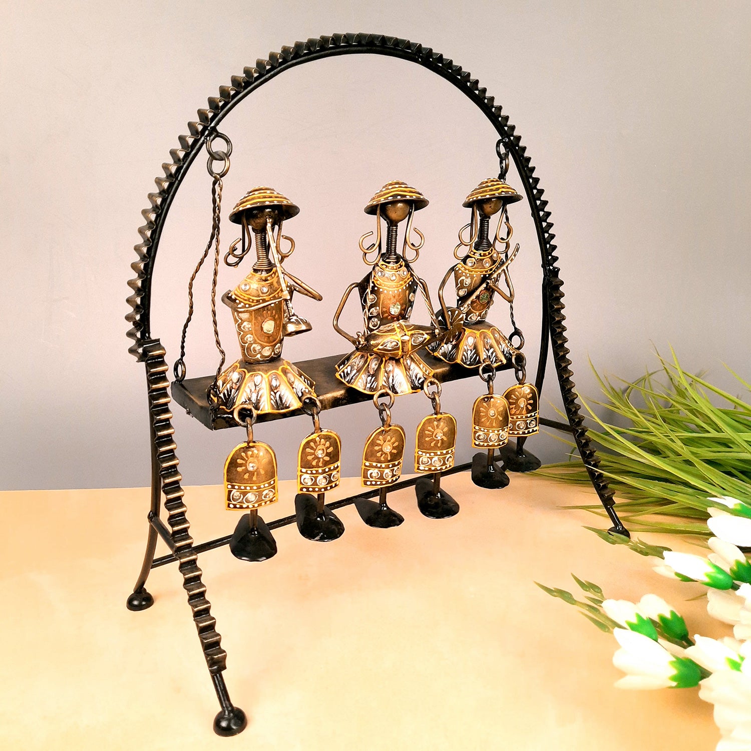 Musician Showpiece Sitting On Swing Design | Decorative Figurines With Hanging Legs - for Home, Bedroom, Living Room, Office Desk & Table Decor | Gifts For Wedding, Housewarming & Festivals - 15 Inch - Apkamart