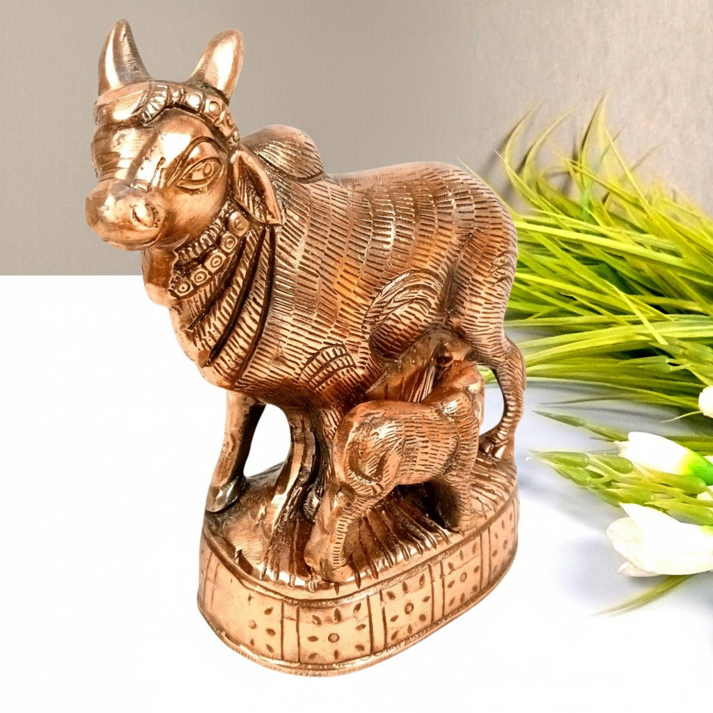 Cow Statue for Home Decor | Holy Cow & Calf Idol | Decorative Cow Figurine for Pooja Room, Living Room & Gifting - 10 Inch - Apkamart