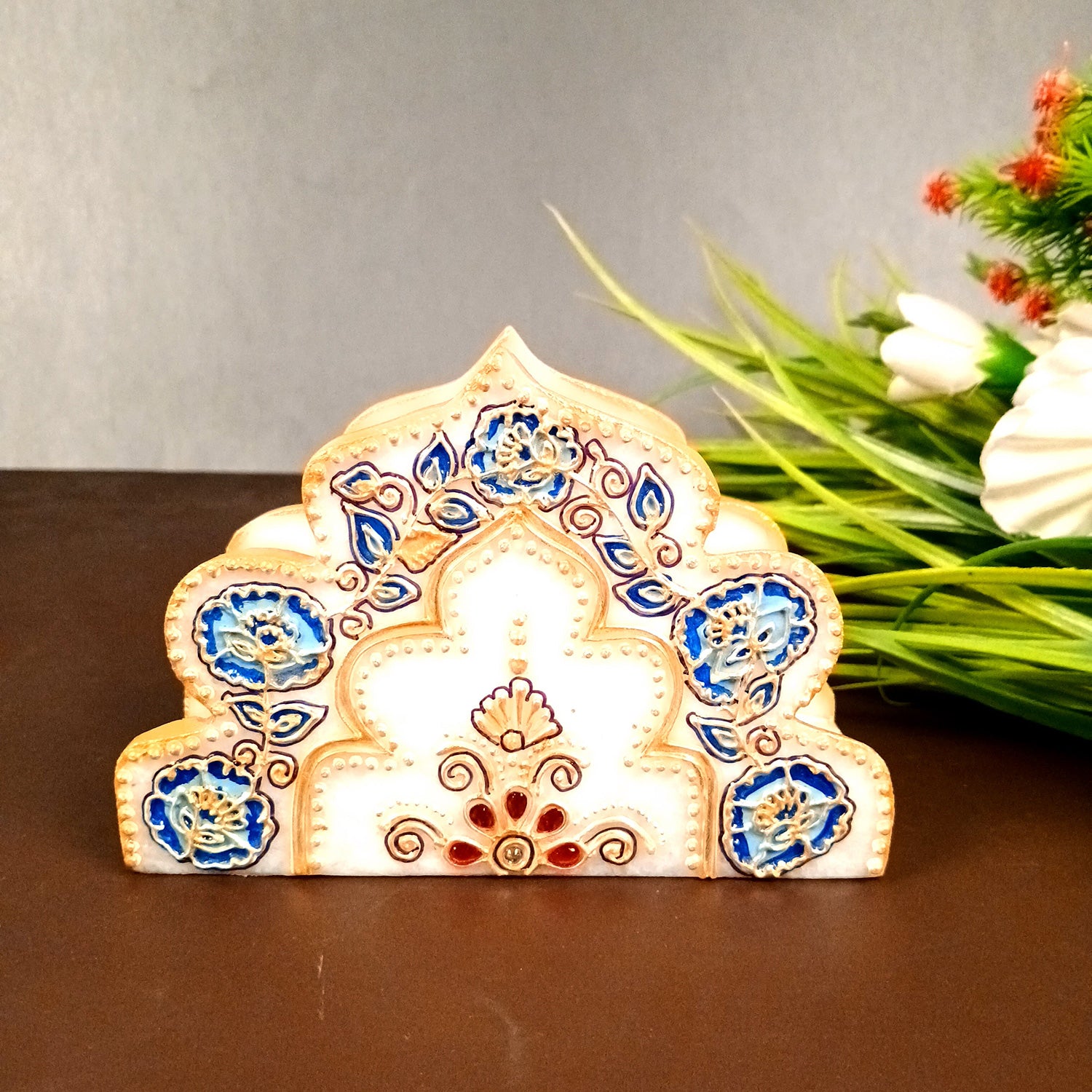 Napkin Holder Marble | Handcrafted Tissue Paper Stands Cum Dispenser with Rich Handwork - for Home, Dining Table, Kitchen, and Home Decor - 6 Inch - Apkamart