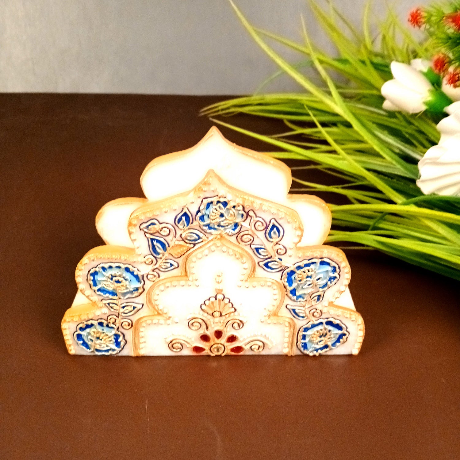 Napkin Holder Marble | Handcrafted Tissue Paper Stands Cum Dispenser with Rich Handwork - for Home, Dining Table, Kitchen, and Home Decor - 6 Inch - Apkamart
