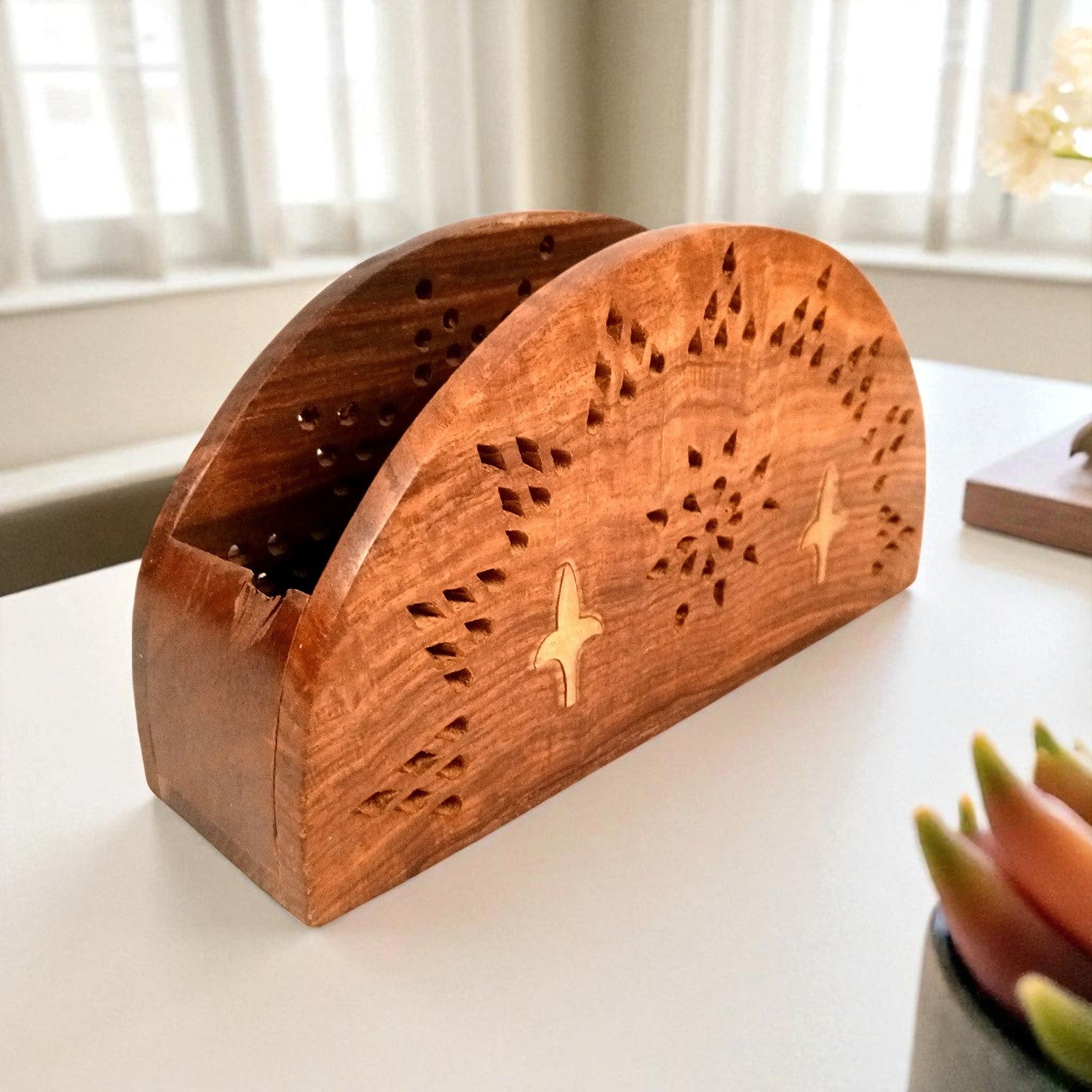 Napkin Holder | Wooden Tissue Paper Stand | Tissue Dispenser Holders - For Home, Dining Table, Kitchen, Bathroom | Office Desk Organiser & Stands - 8 Inch (Pack Of 2) - Apkamart