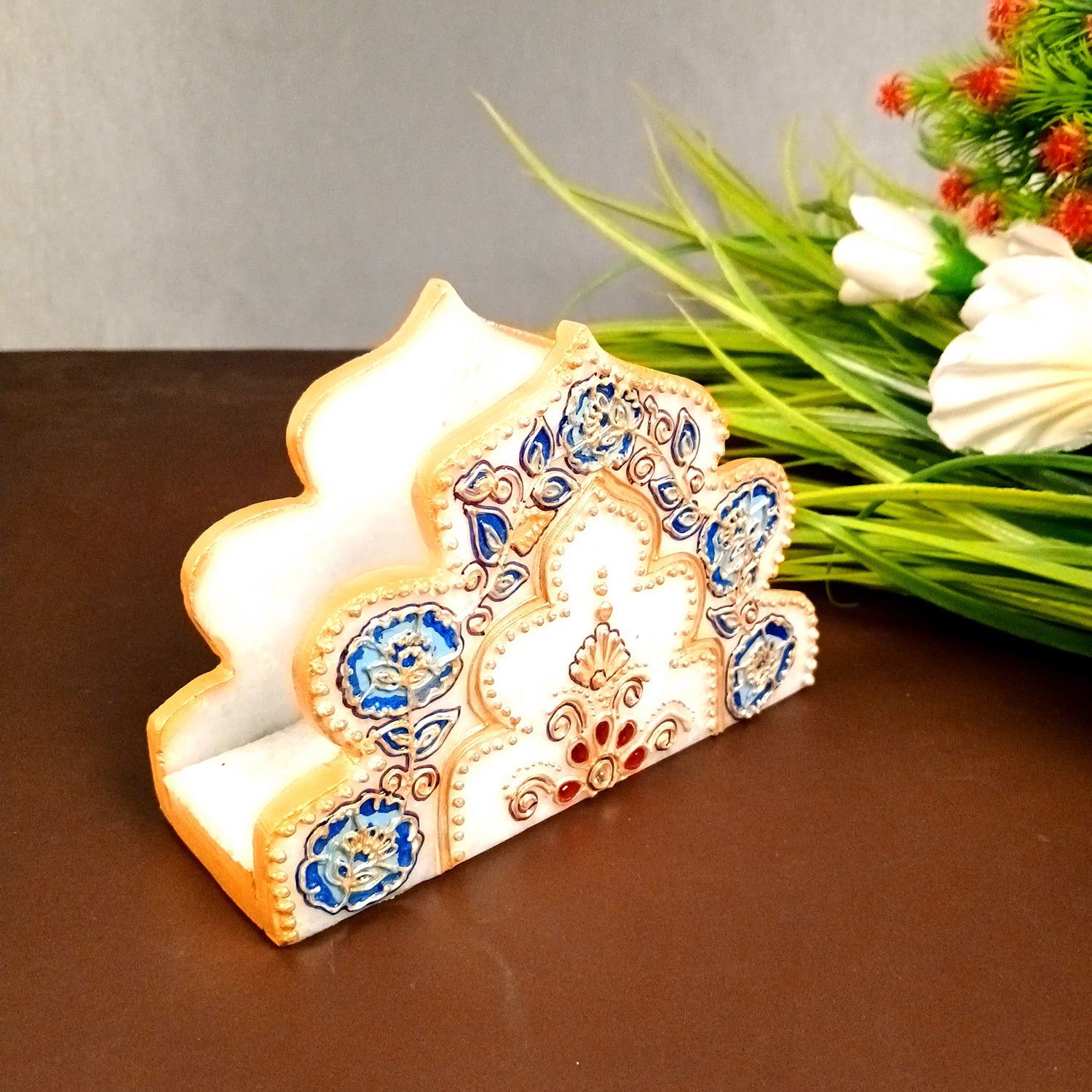 Napkin Holder Marble | Handcrafted Tissue Paper Stands Cum Dispenser with Rich Handwork - for Home, Dining Table, Kitchen, and Home Decor - 6 Inch - Apkamart