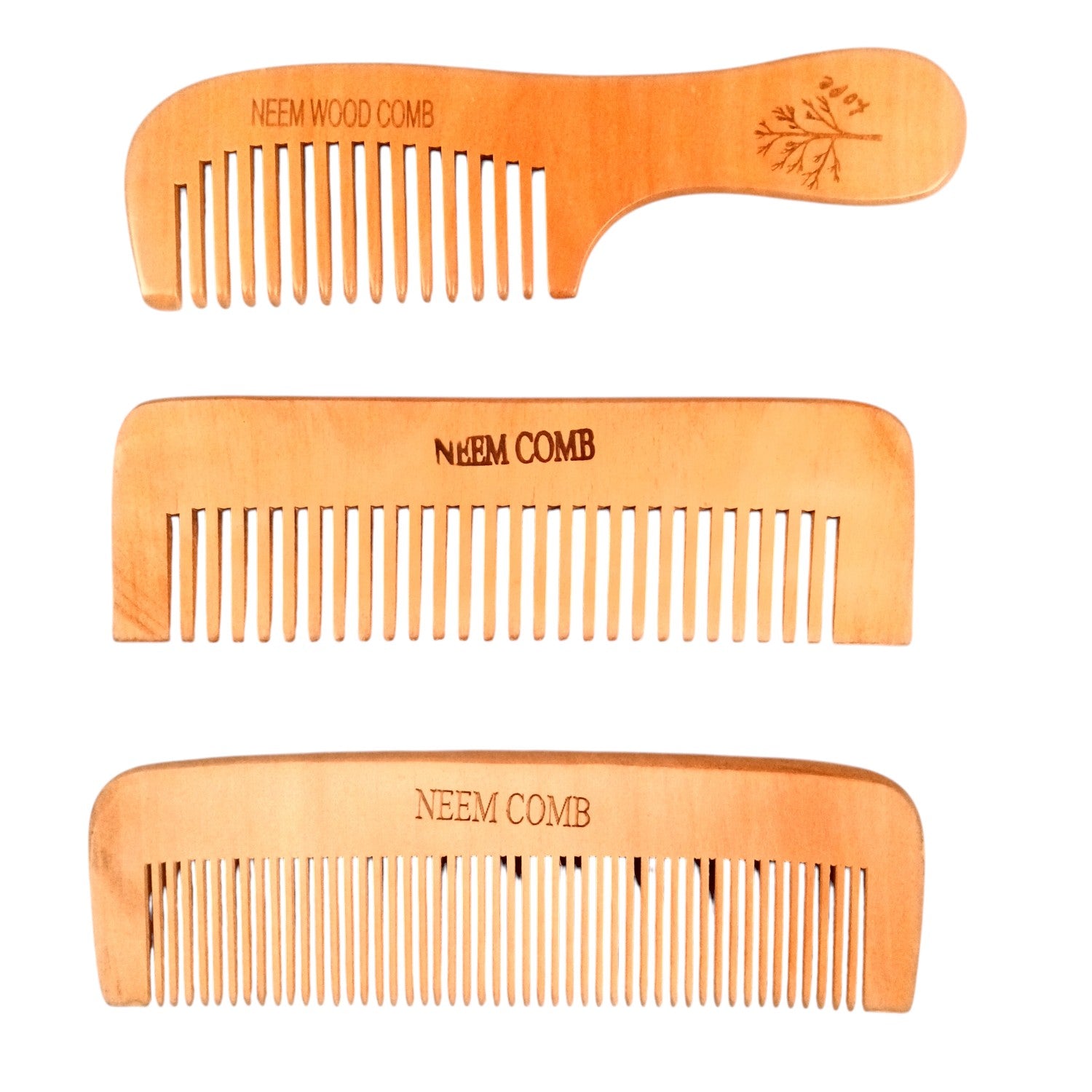 Wooden Neem Comb | Wood Comb With Handle For Men, Women | For Stimulating Hair Growth, Hair Fall, Dandruff Control, Detangling, Frizz Control - 7 Inch (Set Of 3) - Apkamart