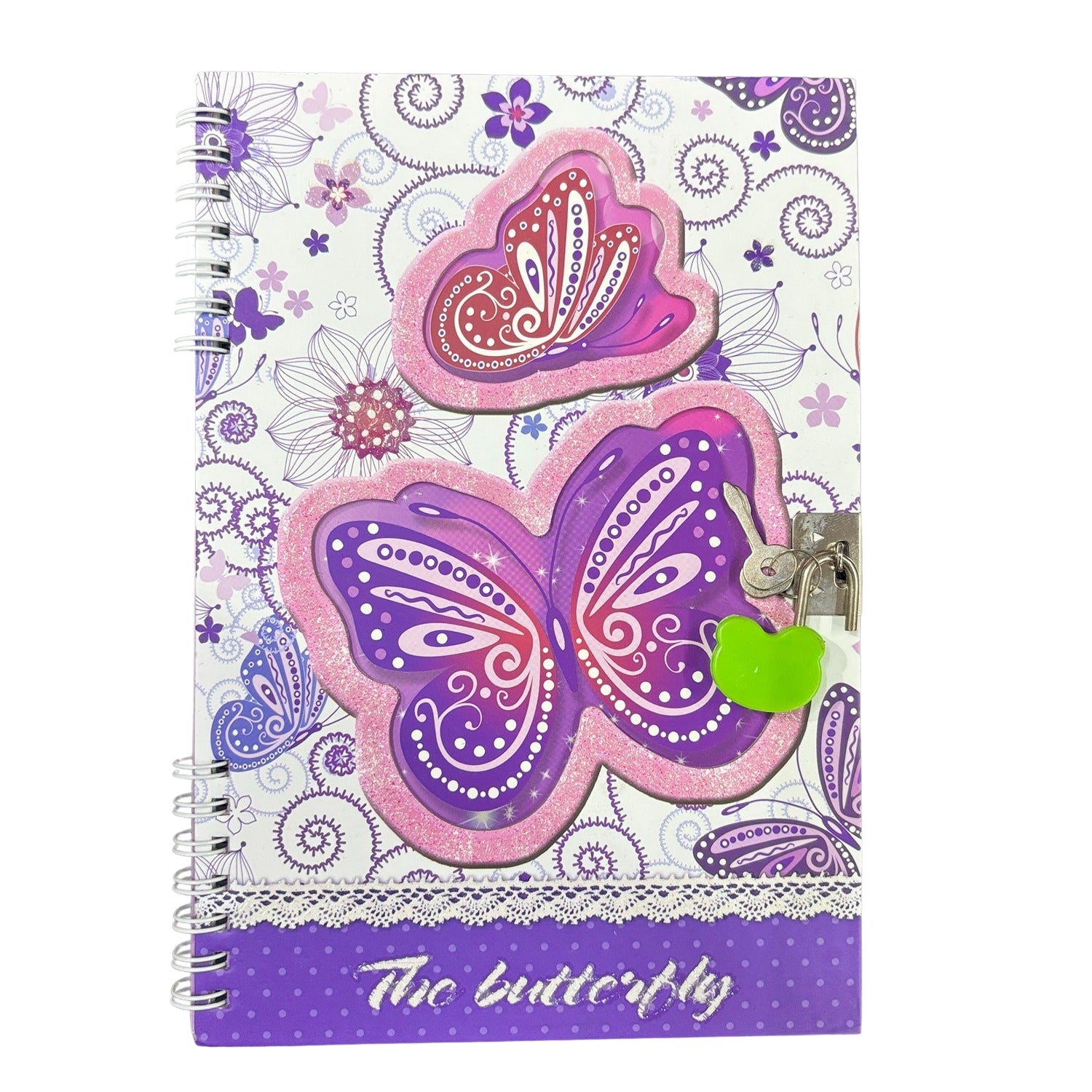 Butterfly Design Note Book with Lock Diary for Kids Secure Journal Creative Writing Pad Ideal For Return Gift for Children - 8 Inch - Apkamart