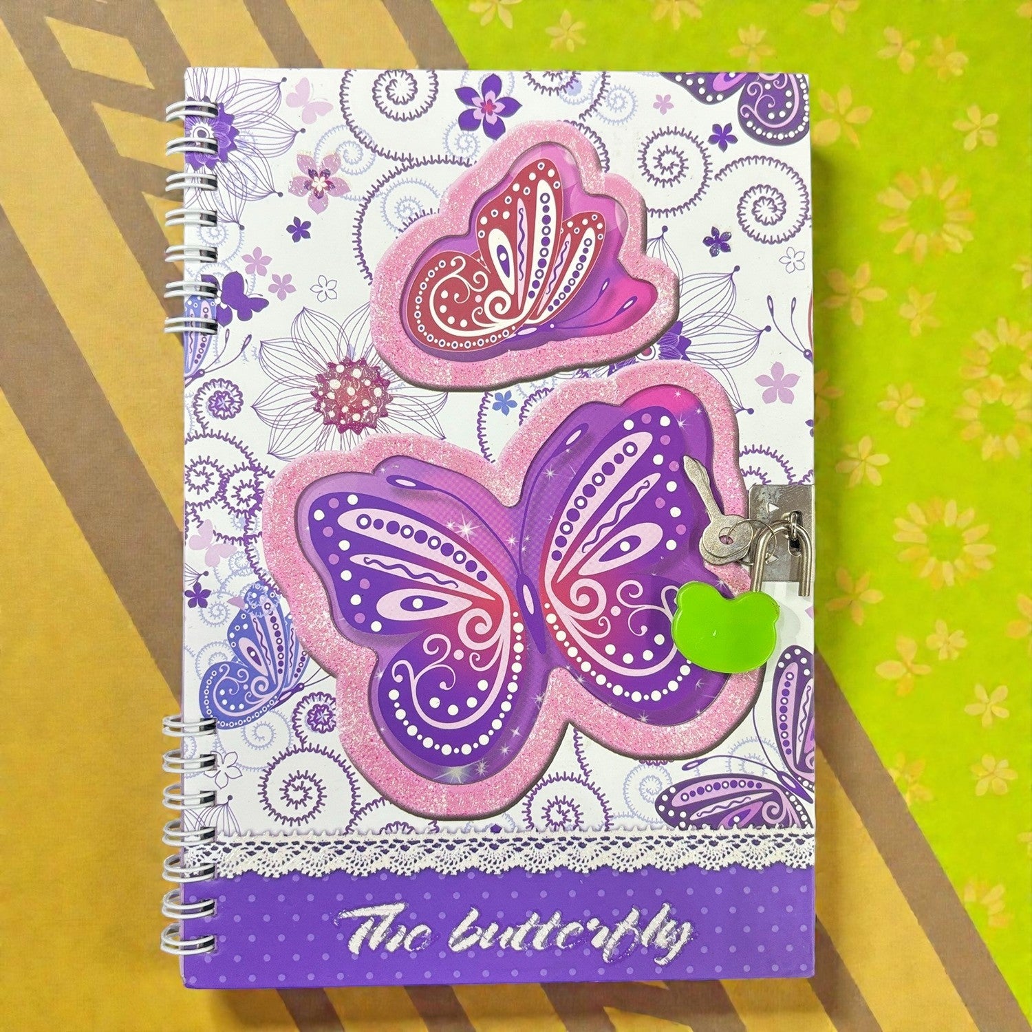Butterfly Design Note Book with Lock Diary for Kids Secure Journal Creative Writing Pad Ideal For Return Gift for Children - 8 Inch - Apkamart