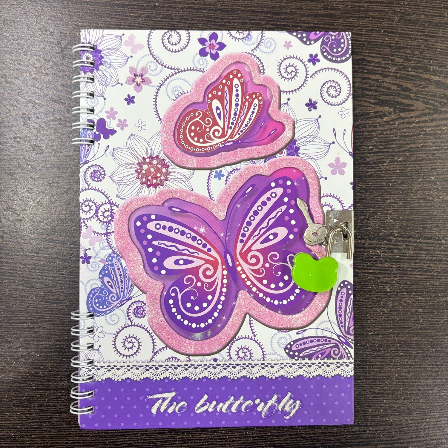 Butterfly Design Note Book with Lock Diary for Kids Secure Journal Creative Writing Pad Ideal For Return Gift for Children - 8 Inch - Apkamart