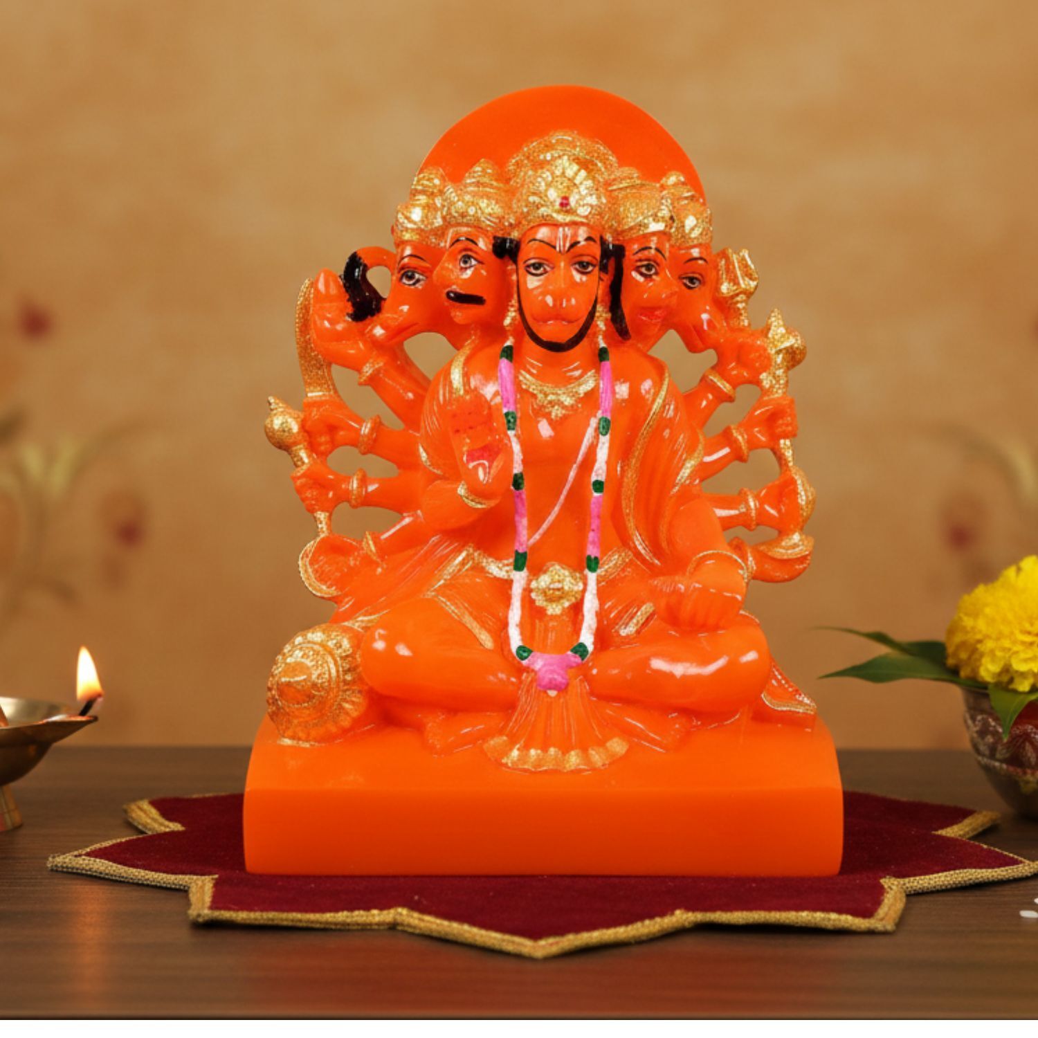 Panchmukhi Hanuman Ji Statue | Panchmukha Hanuman Idol for Home, Pooja Room & Vastu | Religious Table Decor & Diwali Gift - 8 Inch - Apkamart