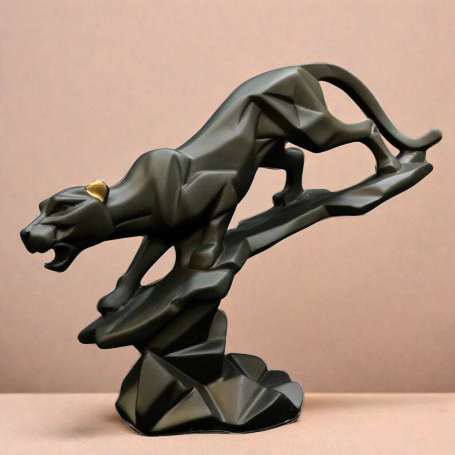Black Panther Jaguar Showpiece | Animal Figurines Geometric Sculpture - for Home Decor Living Room Bedroom Table Top Decoration & Gifts - 9 Inch - Apkamart