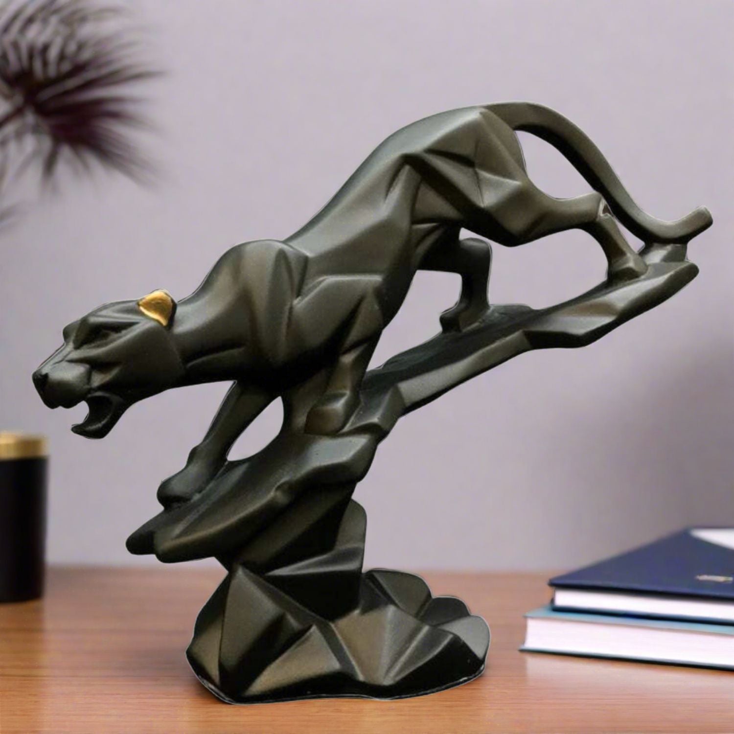 Black Panther Jaguar Showpiece | Animal Figurines Geometric Sculpture - for Home Decor Living Room Bedroom Table Top Decoration & Gifts - 9 Inch - Apkamart