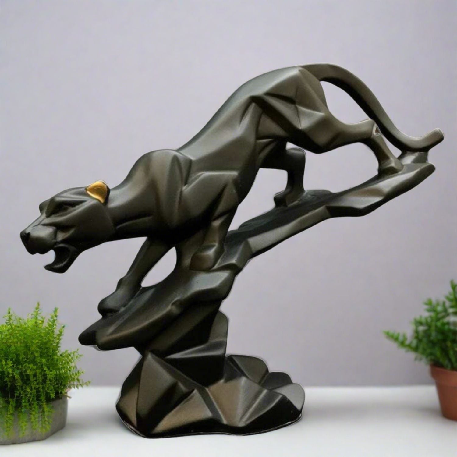 Black Panther Jaguar Showpiece | Animal Figurines Geometric Sculpture - for Home Decor Living Room Bedroom Table Top Decoration & Gifts - 9 Inch - Apkamart