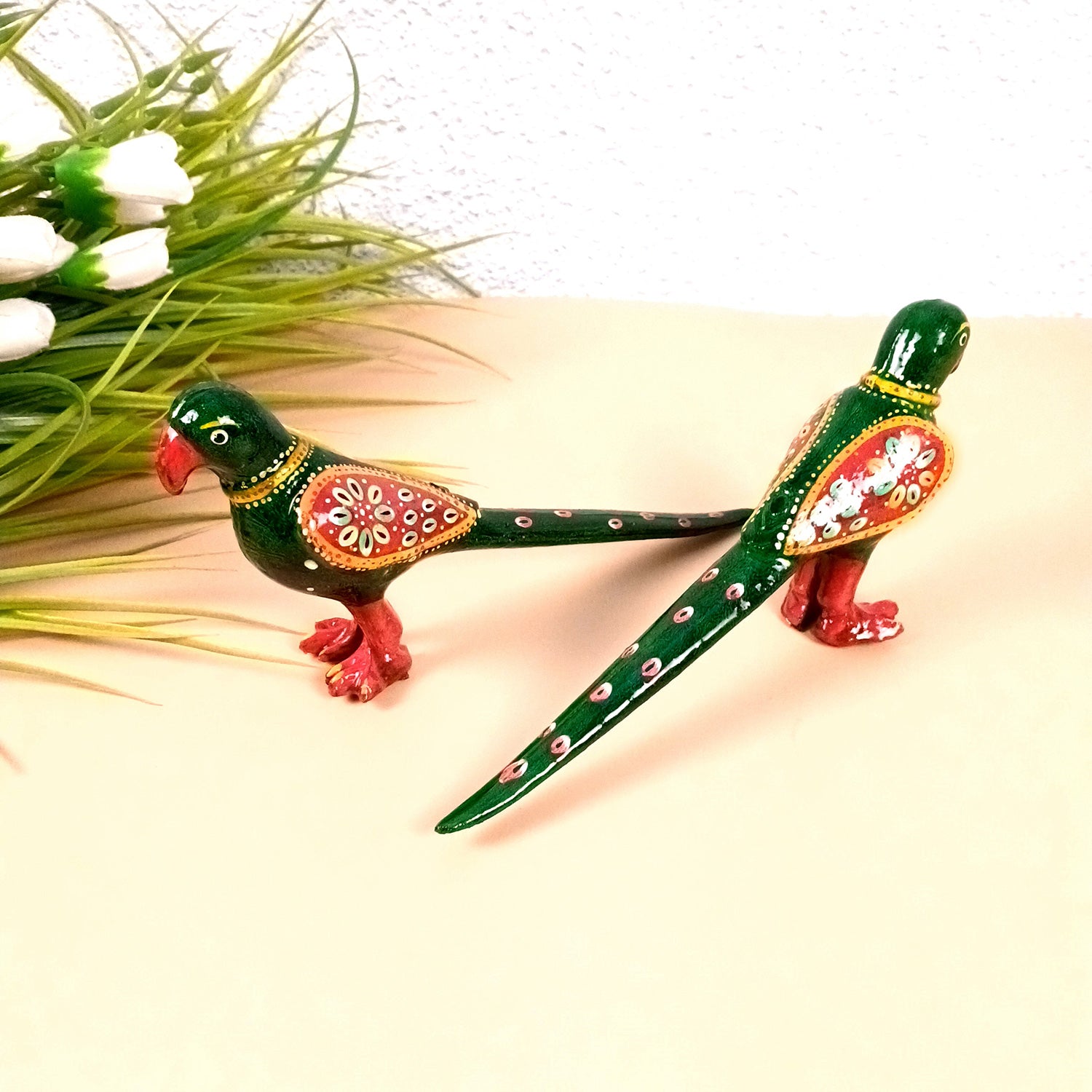 Parrot Statue Showpiece | Bird Figurine - For Vastu, Good Luck, Home, Table Decor, Living Room, Office & Gift - 9 Inch (Set Of 2) - Apkamart