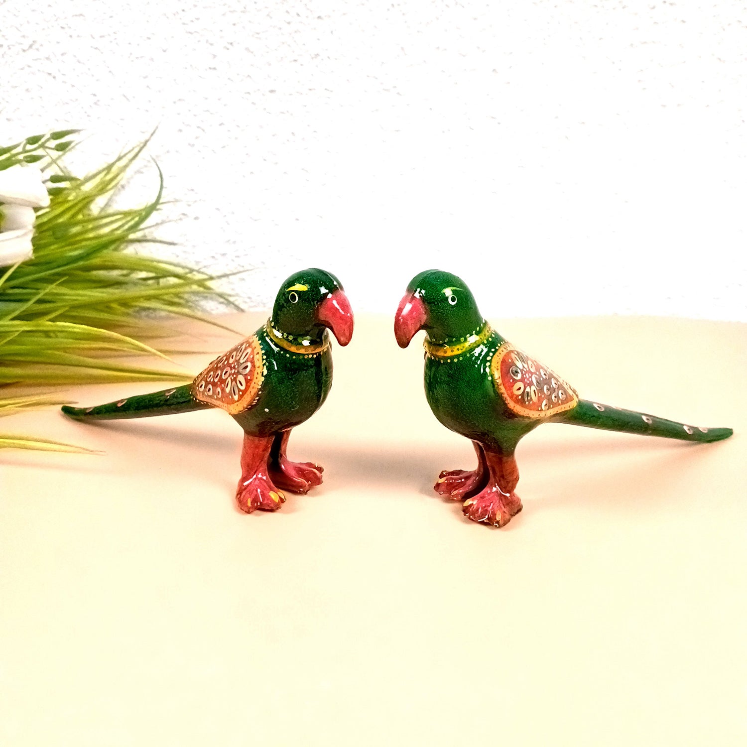 Parrot Statue Showpiece | Bird Figurine - For Vastu, Good Luck, Home, Table Decor, Living Room, Office & Gift - 9 Inch (Set Of 2) - Apkamart