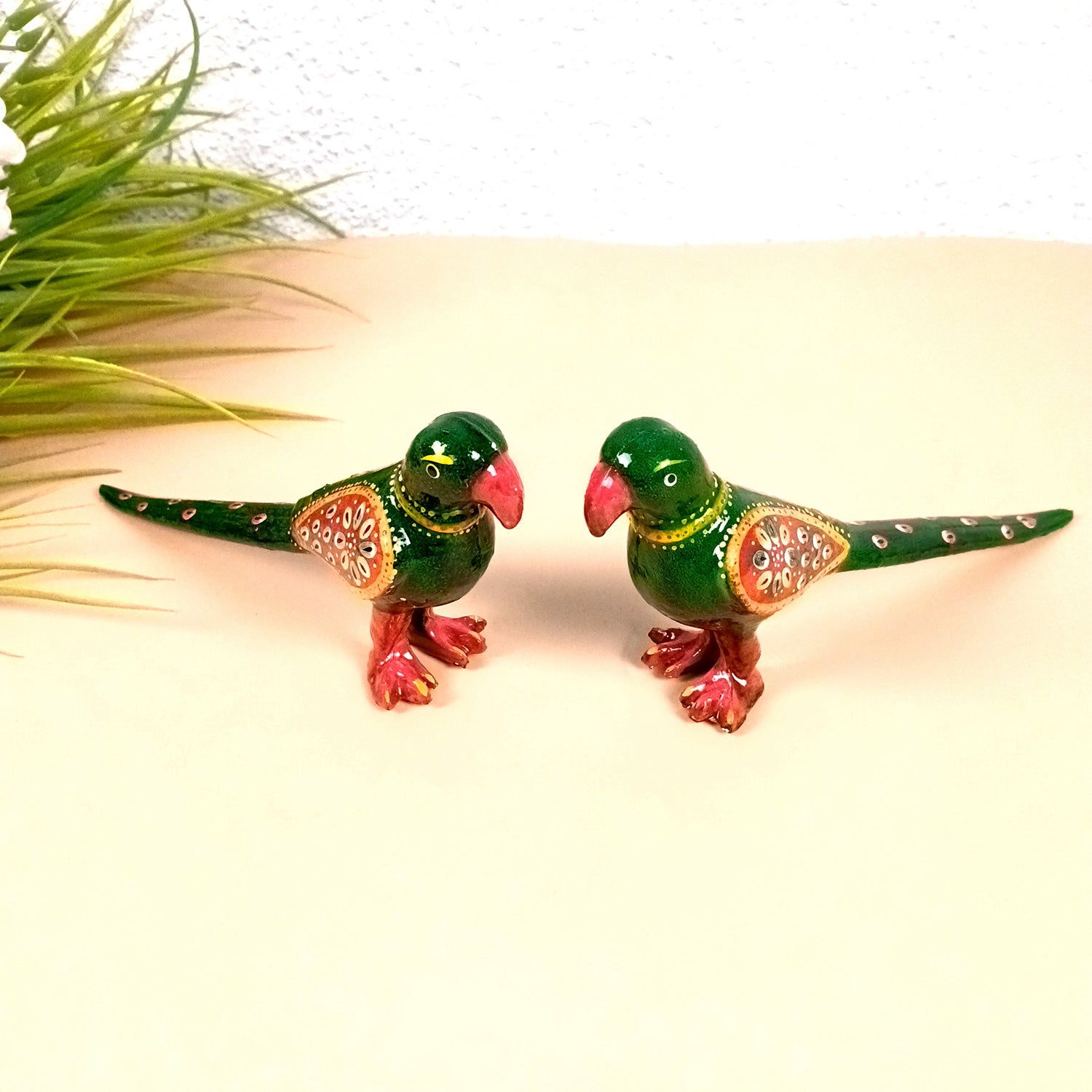 Parrot Statue Showpiece | Bird Figurine - For Vastu, Good Luck, Home, Table Decor, Living Room, Office & Gift - 9 Inch (Set Of 2) - Apkamart