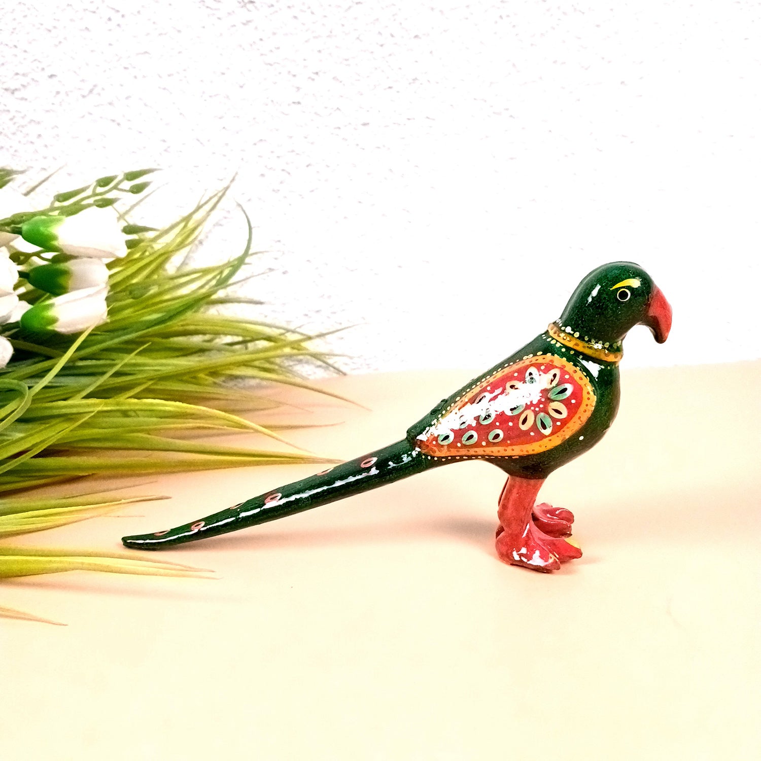 Parrot Statue Showpiece | Bird Figurine - For Vastu, Good Luck, Home, Table Decor, Living Room, Office & Gift - 9 Inch (Set Of 2) - Apkamart