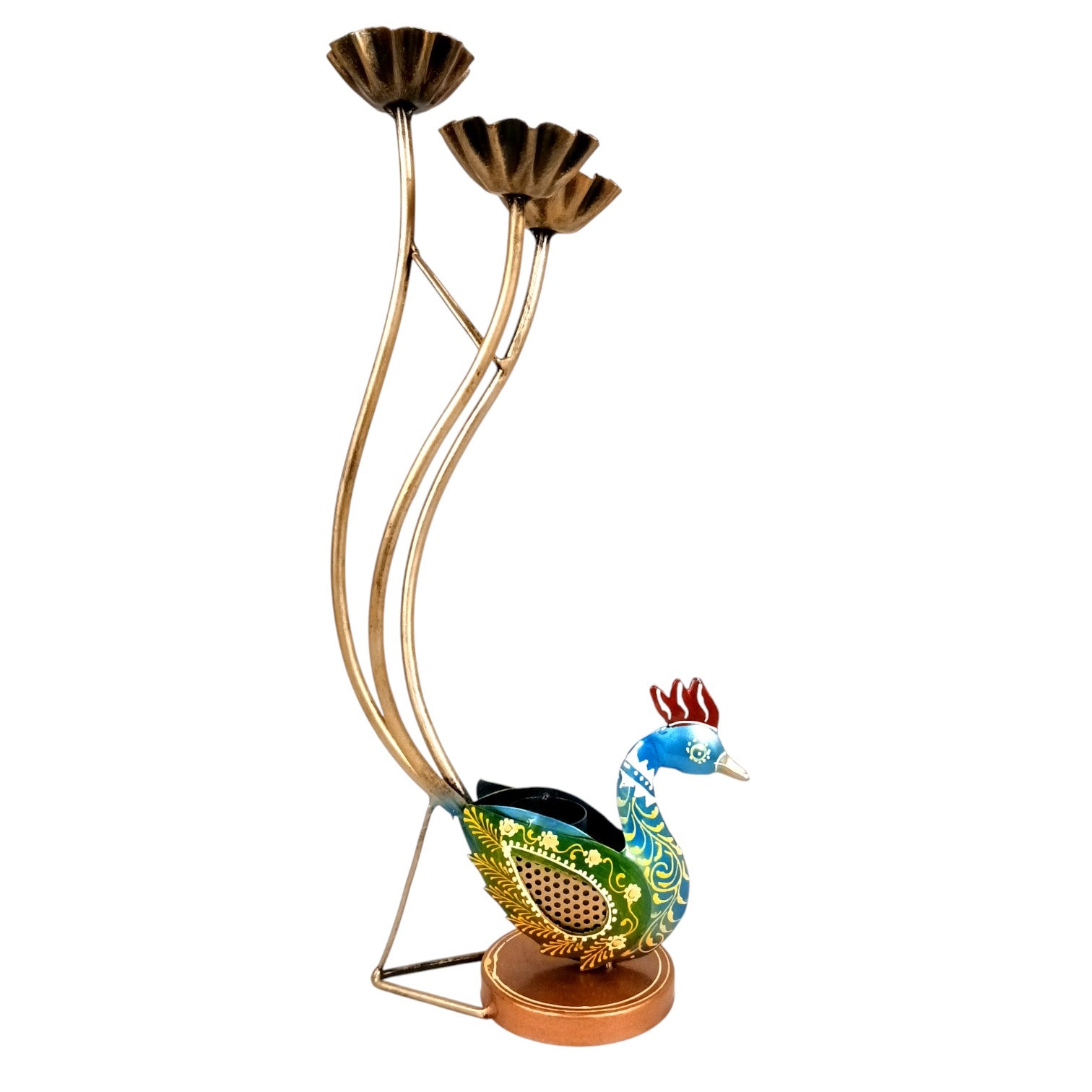 Peacock Candle Holder | Decorative Tea Light Holder Stand – Peacock Design – Home Decor, Festive, Pooja & Gifting – Table Centerpiece Candle Stand - 19 Inch - Apkamart
