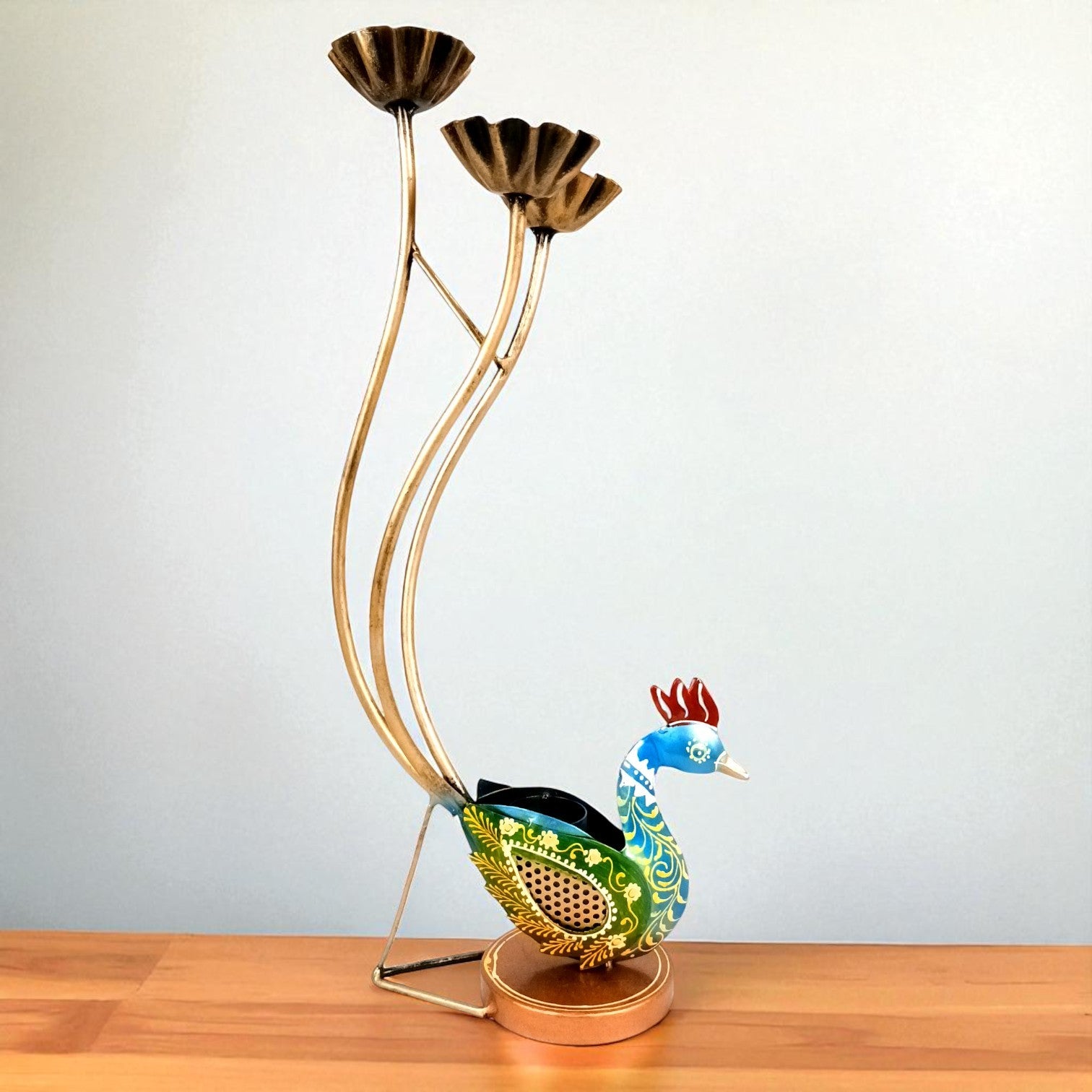 Peacock Candle Holder | Decorative Tea Light Holder Stand – Peacock Design – Home Decor, Festive, Pooja & Gifting – Table Centerpiece Candle Stand - 19 Inch - Apkamart
