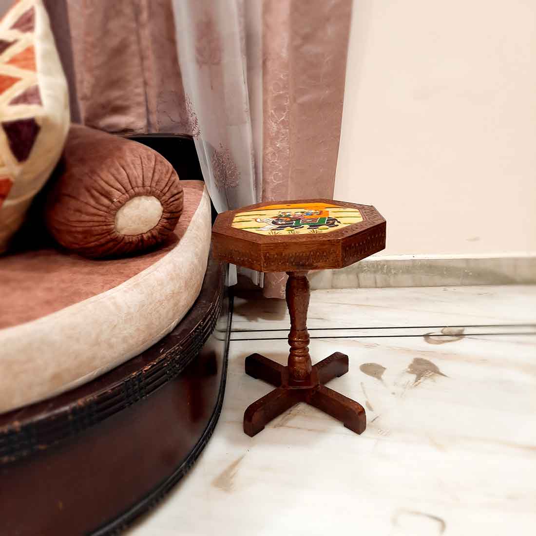 Wooden Side Table | End Table | Wood Stool - for Home Decor, Corners, Sofa Side & Gifts - 15 Inch - apkamart